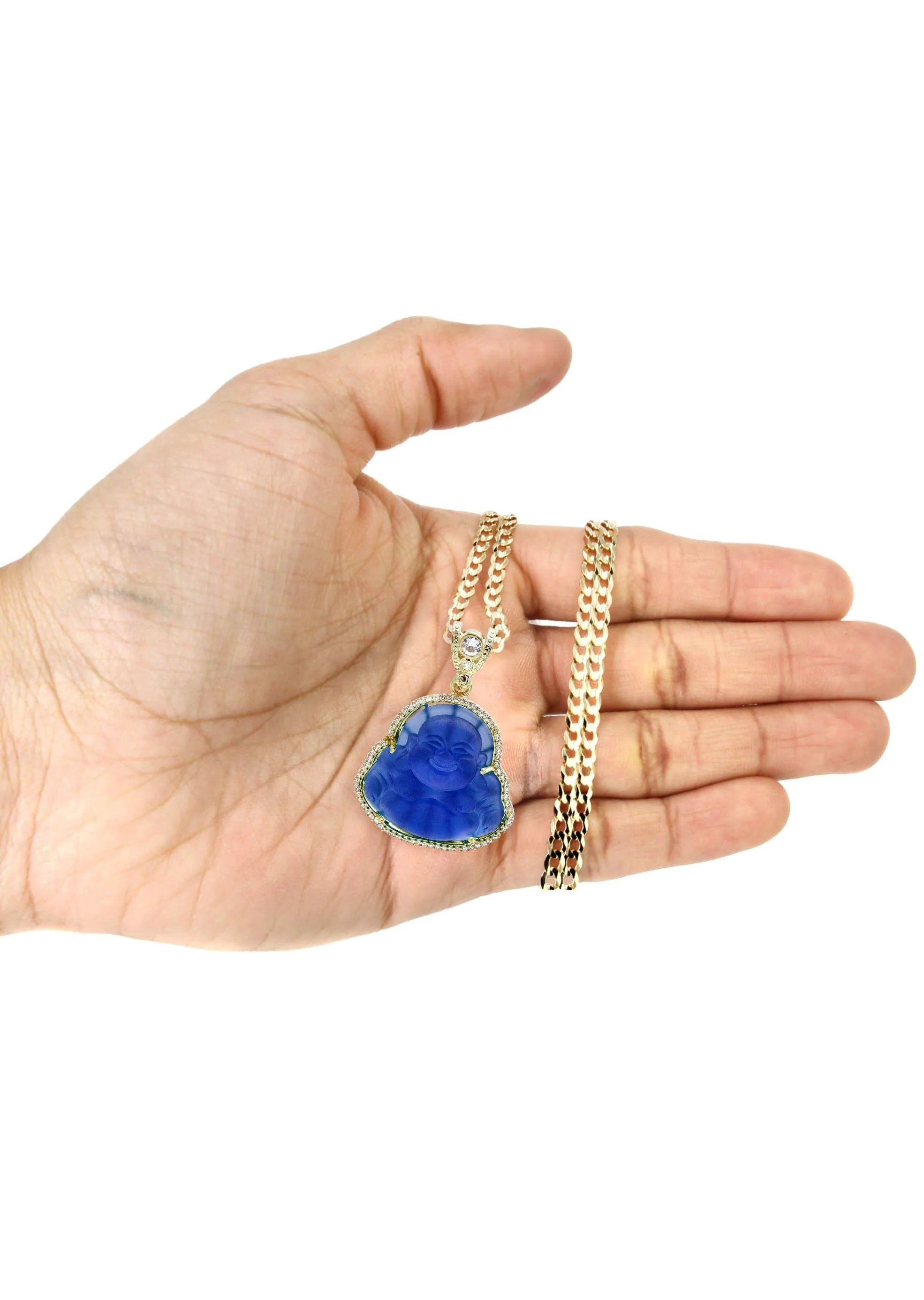 10K Yellow Gold Blue Buddha Necklace | Appx. 21.6 Grams - Image 5