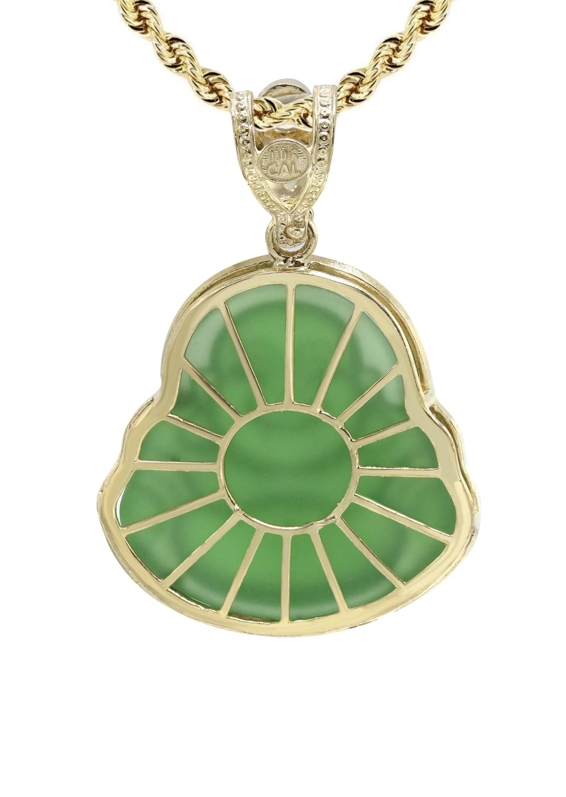 10K Yellow Gold Green Buddha Necklace | Appx. 21.6 Grams - Image 3