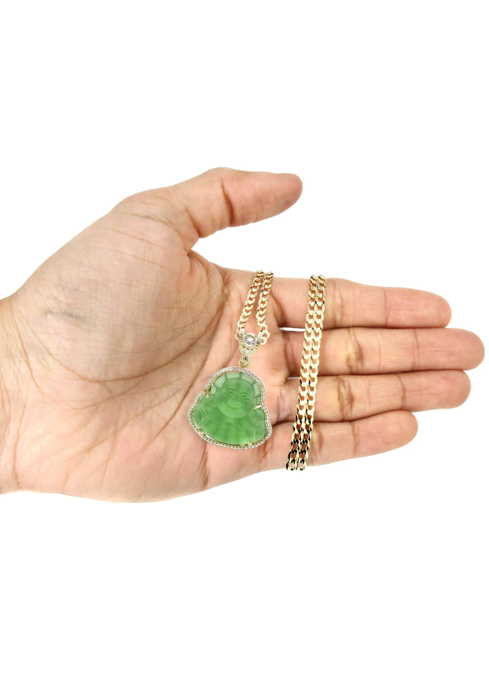 10K Yellow Gold Green Buddha Necklace | Appx. 21.6 Grams - Image 5