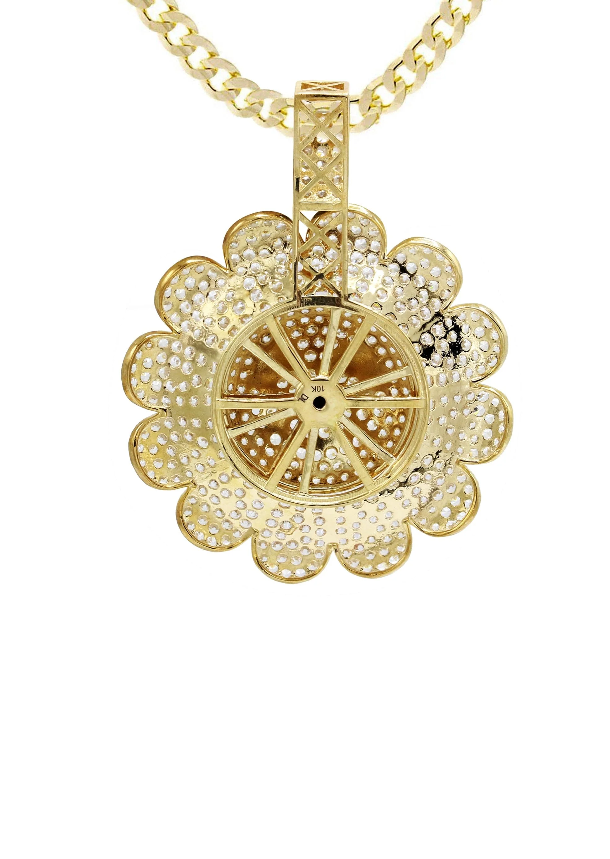 10K Yellow Gold Sunflower Spinner Necklace | Appx. 18.8 Grams - Image 4