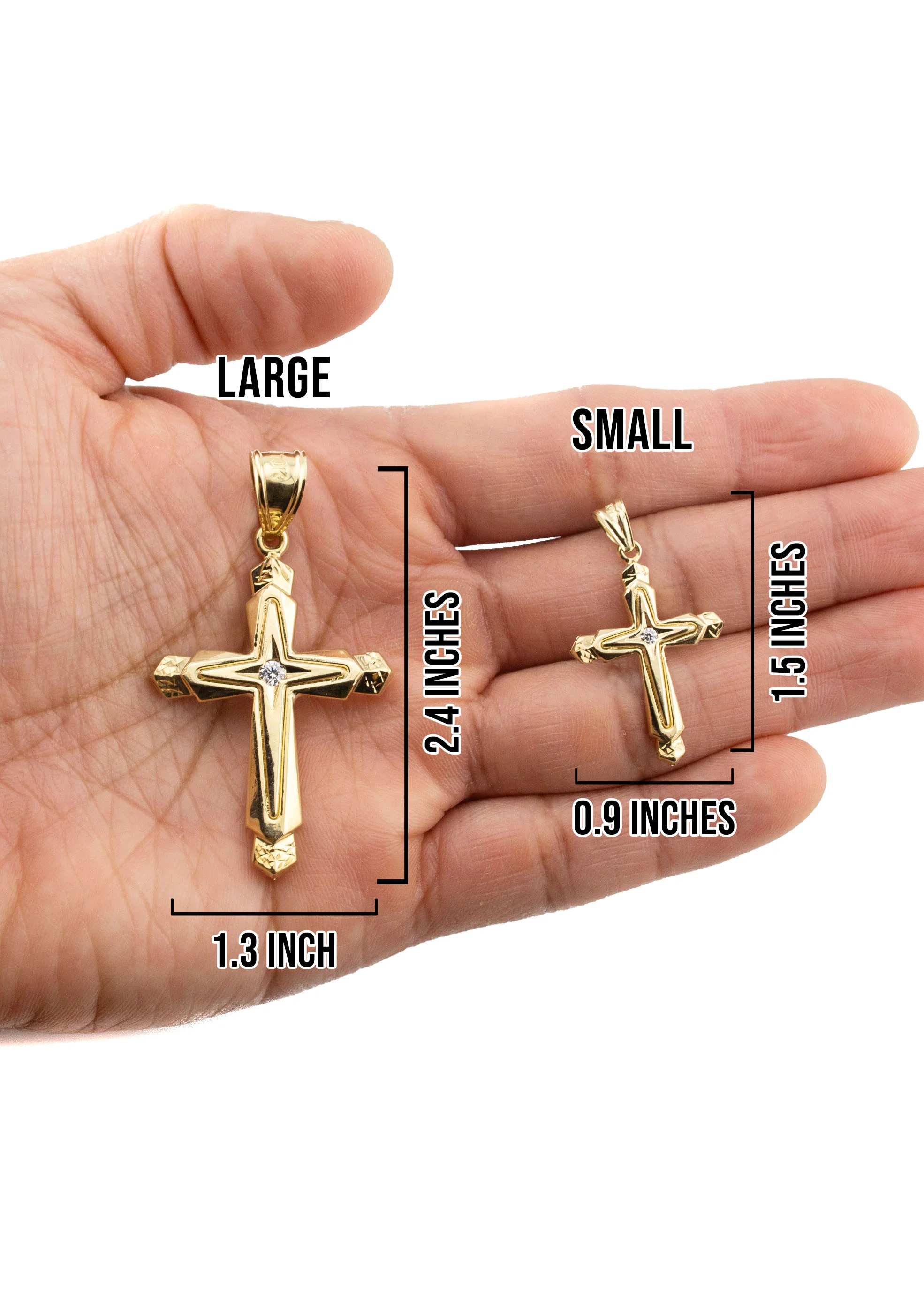 10K Yellow Gold Cross Necklace | Small 5 Grams - Large 11 Grams - Image 5