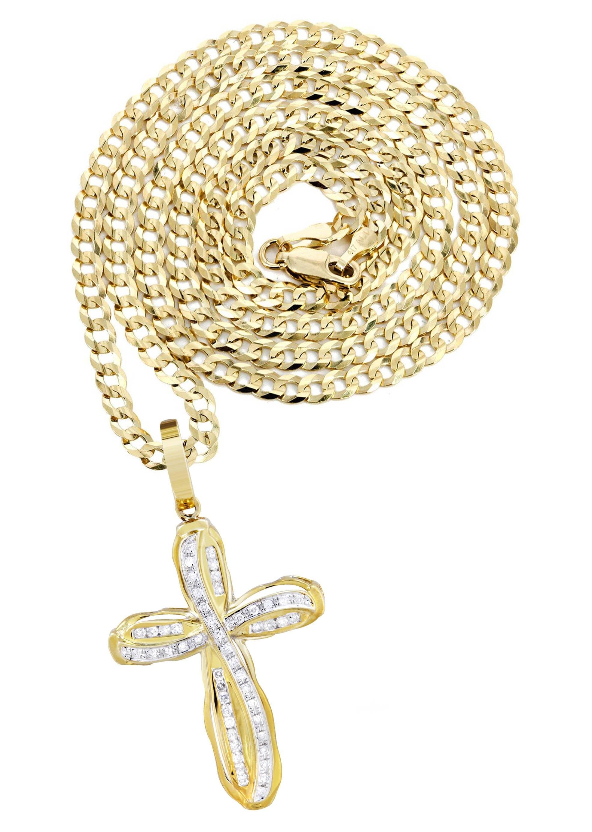 10K Yellow Gold Cross Diamond Necklace | 0.39 Carats