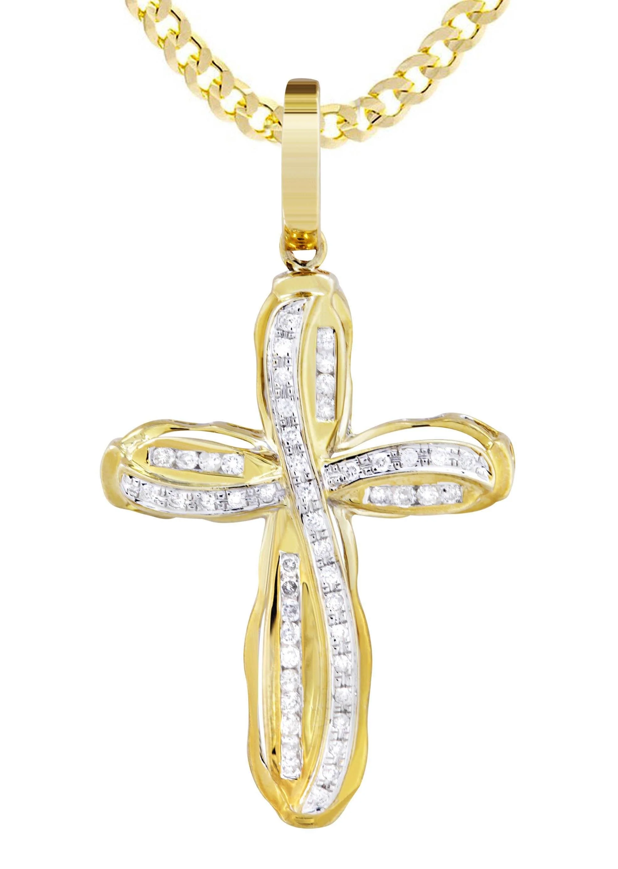 10K Yellow Gold Cross Diamond Necklace | 0.39 Carats - Image 2