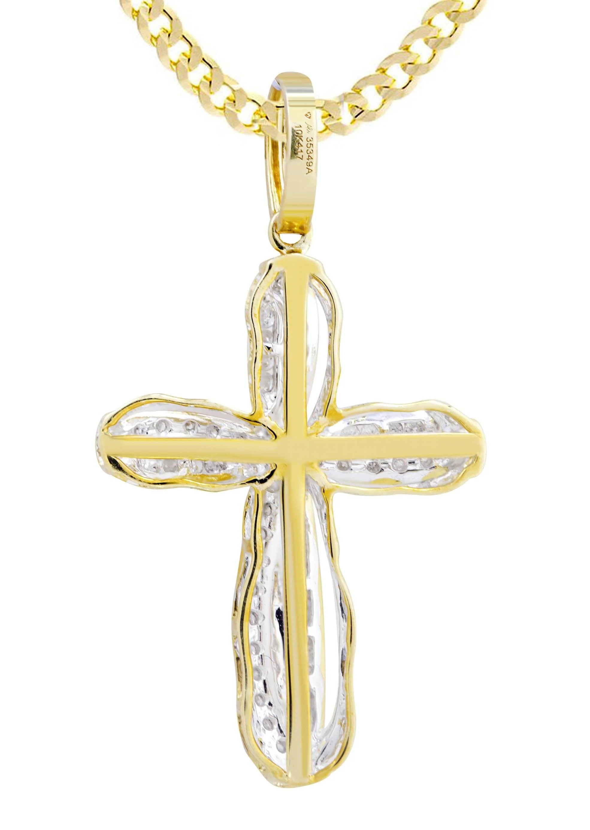 10K Yellow Gold Cross Diamond Necklace | 0.39 Carats - Image 3