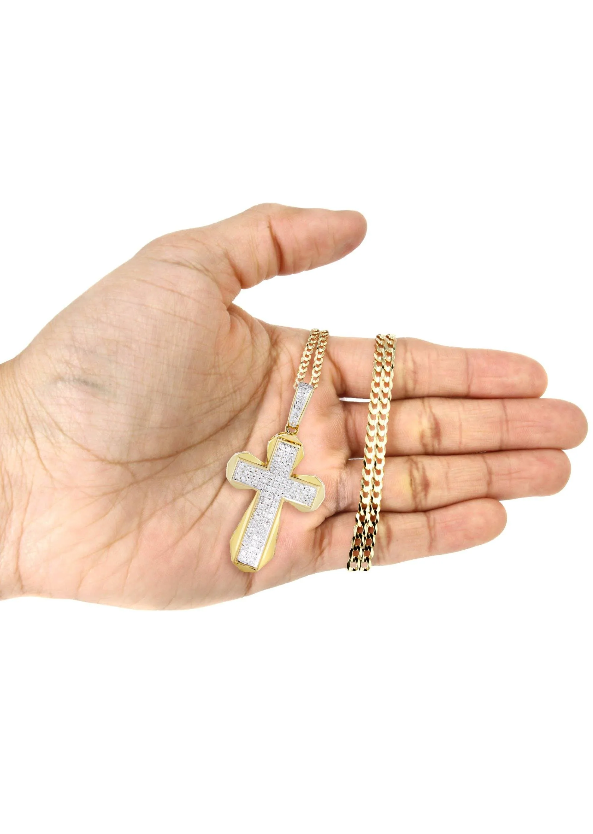 10K Yellow Gold Cross  Diamond Necklace  | 0.39 Carats - Image 5