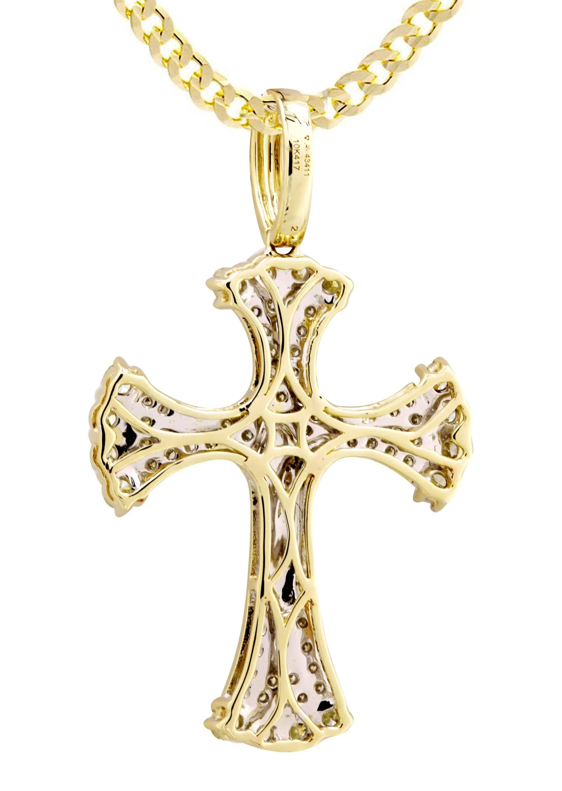 10K Yellow Gold Cross / Crucifix Diamond Necklace  | 1.05 Carats - Image 3