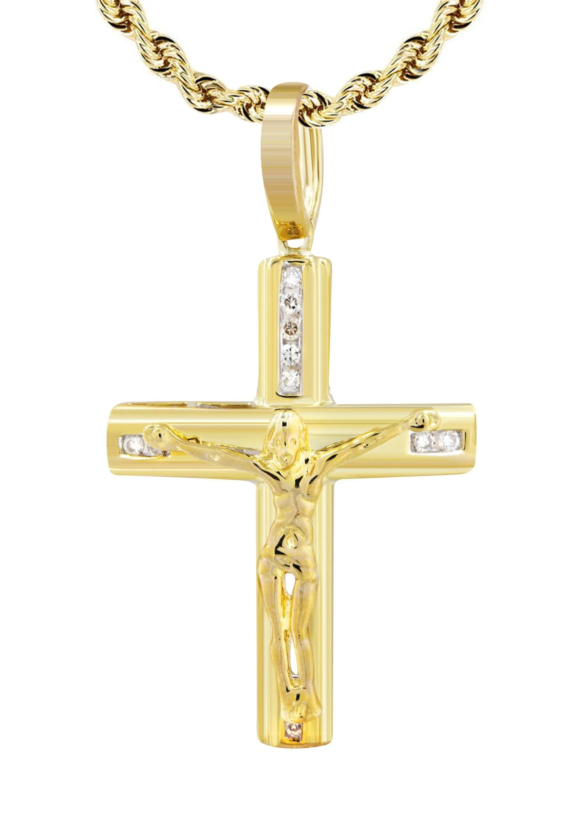 10K Yellow Gold Cross / Crucifix Diamond Necklace  | 0.15 Carats - Image 2