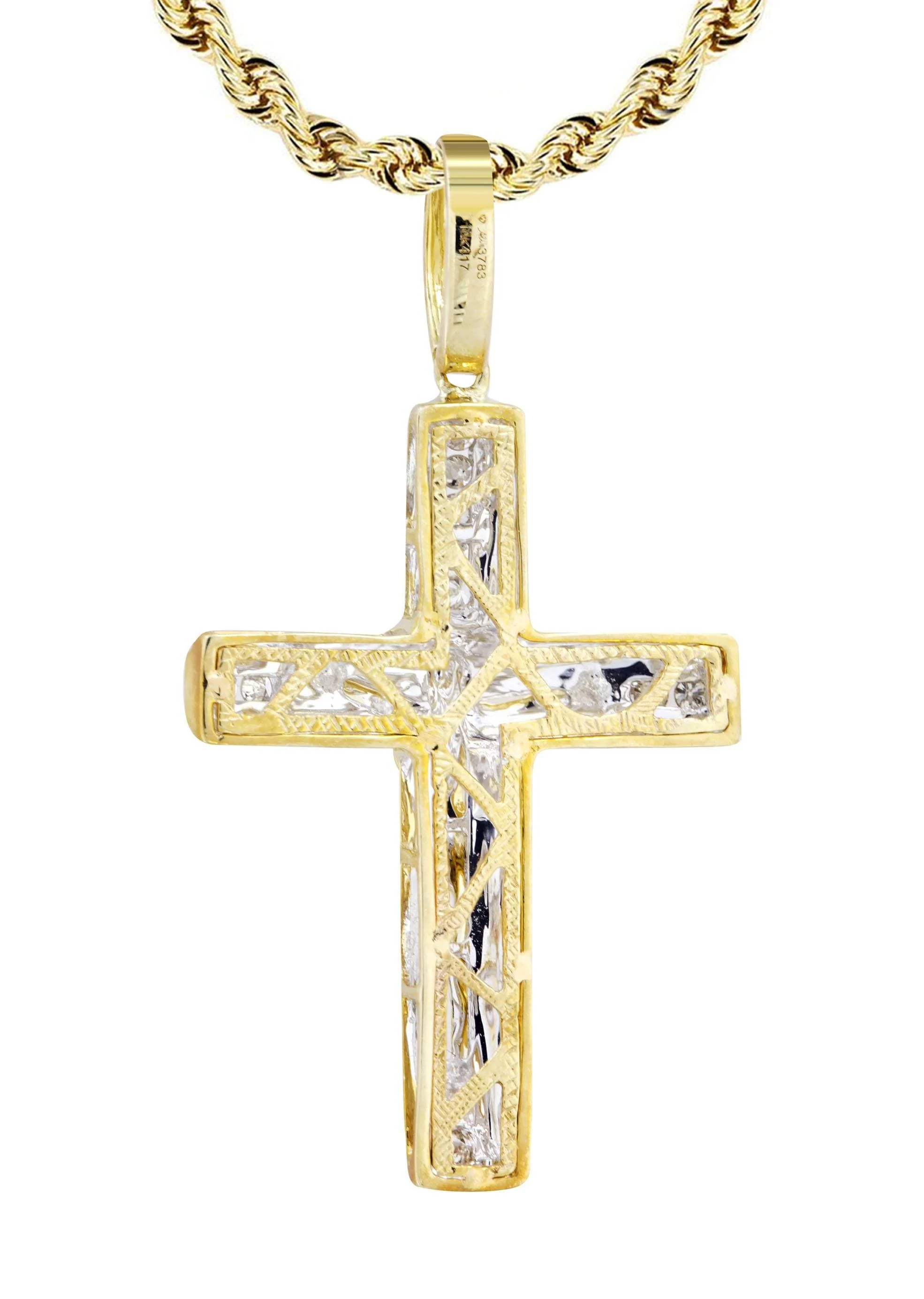 10K Yellow Gold Cross / Crucifix Diamond Necklace  | 0.15 Carats - Image 3