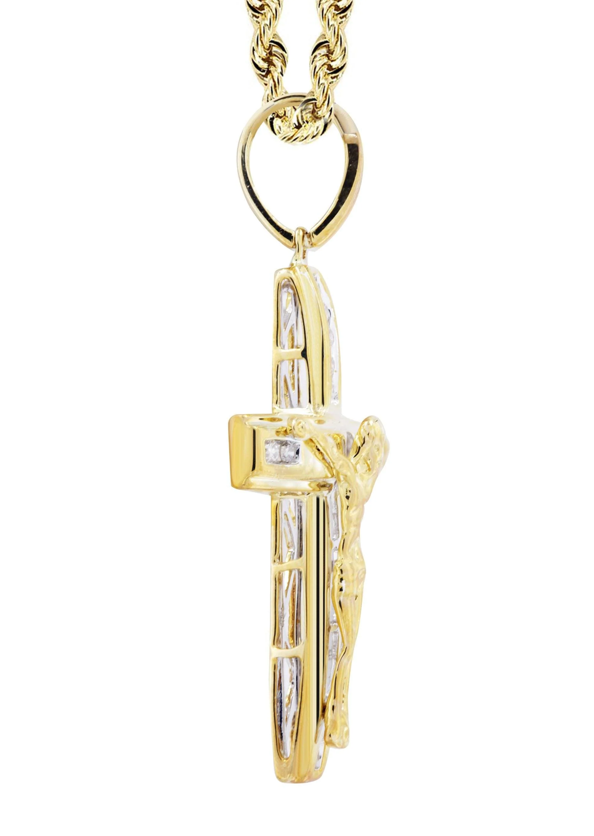 10K Yellow Gold Cross / Crucifix Diamond Necklace  | 0.15 Carats - Image 4