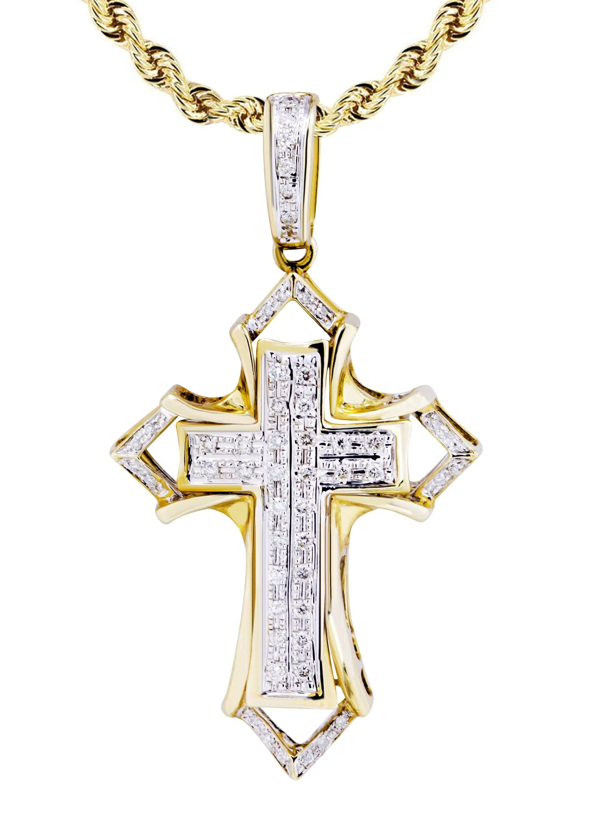 10K Yellow Gold Cross Diamond Necklace  | 0.32 Carats - Image 2