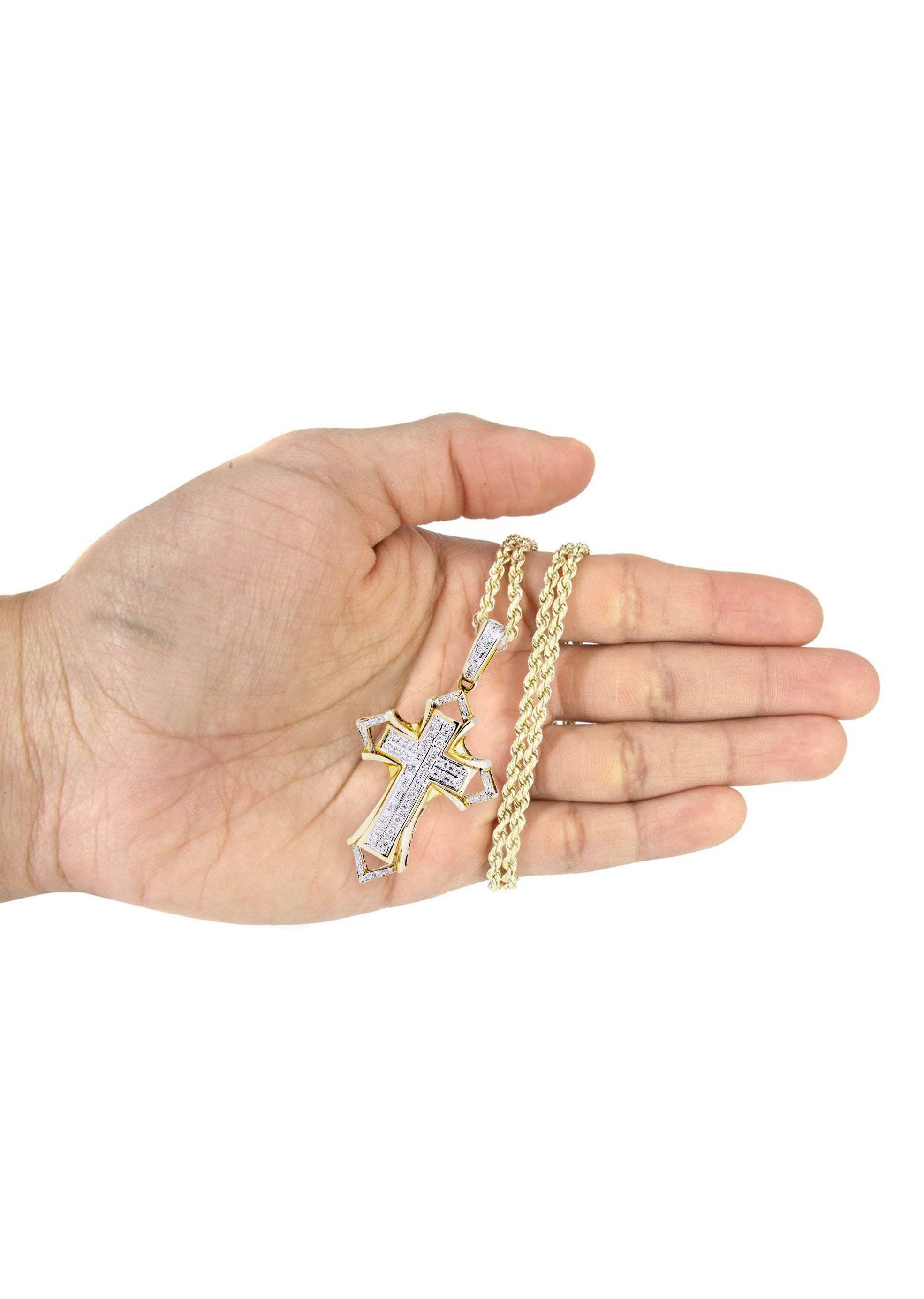 10K Yellow Gold Cross Diamond Necklace  | 0.32 Carats - Image 5