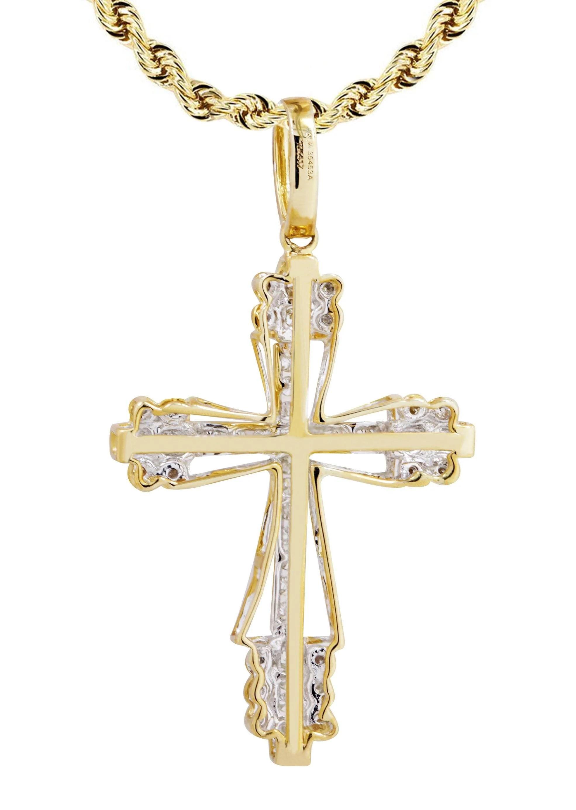 10K Yellow Gold Cross  Diamond Necklace  | 0.62 Carats - Image 3