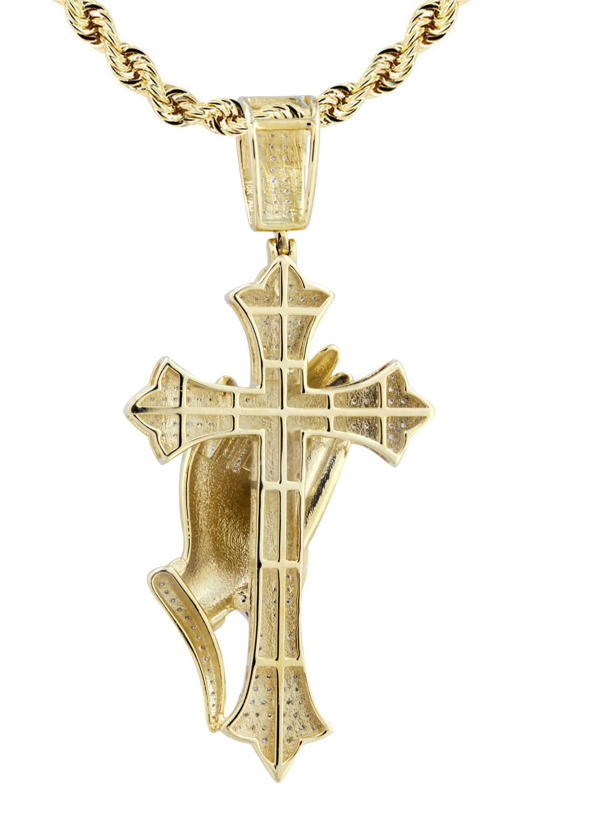 10K Yellow Gold Cross  Diamond Necklace  | 0.67 Carats - Image 3