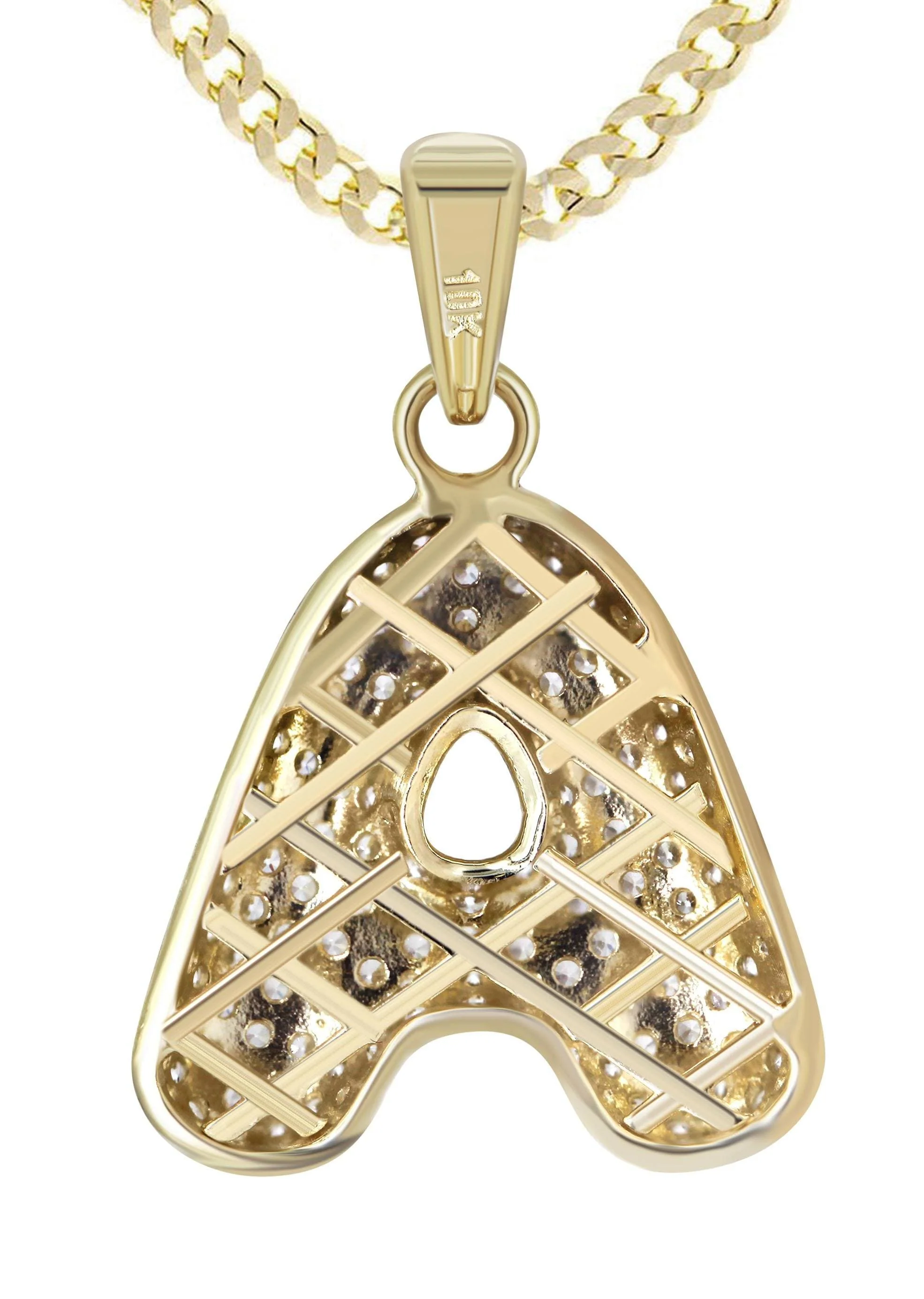 10K Yellow Gold Bubble Letter "A" CZ Necklace | Appx. 13.9 Grams - Image 3