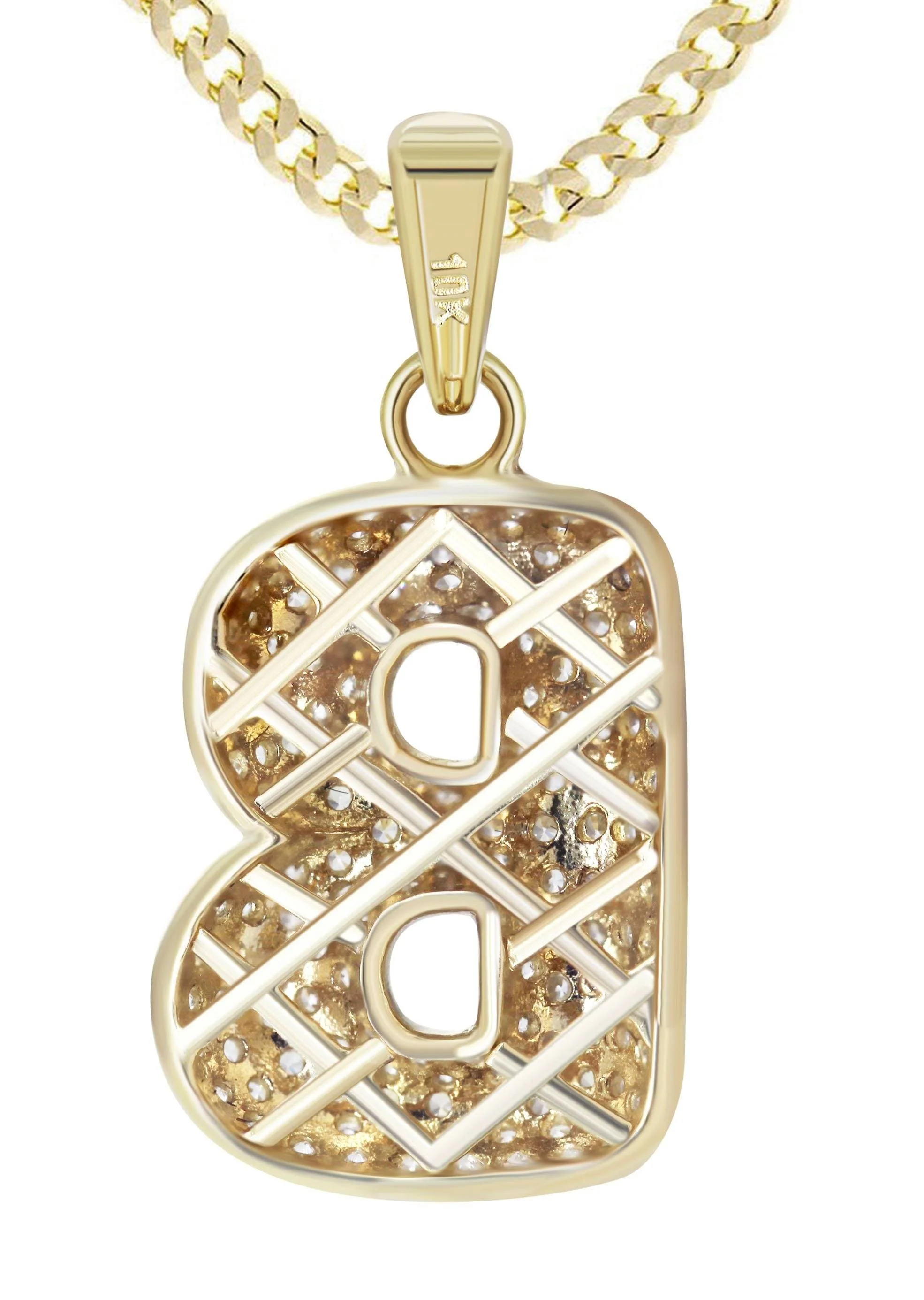 10K Yellow Gold Bubble Letter "B" CZ Necklace | Appx. 13.8 Grams - Image 3