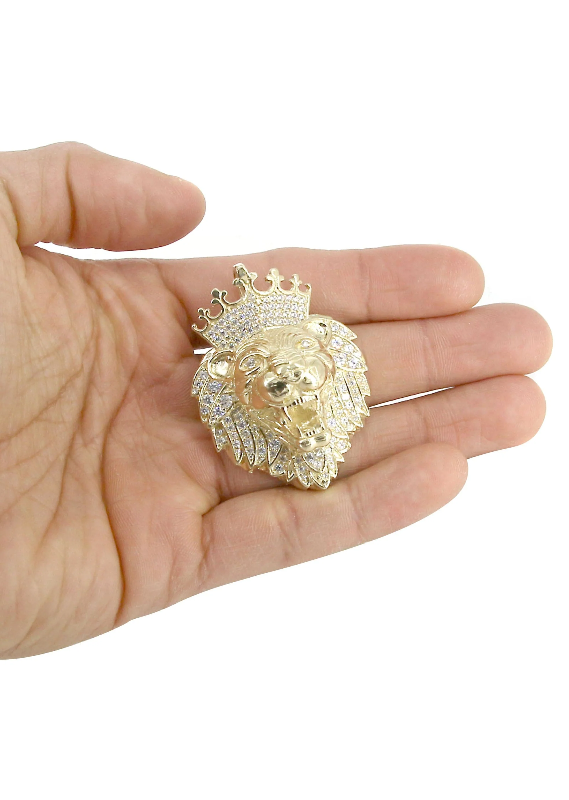10K Yellow Gold CZ Lion Head Necklace | Appx 35.1 Grams - Image 5