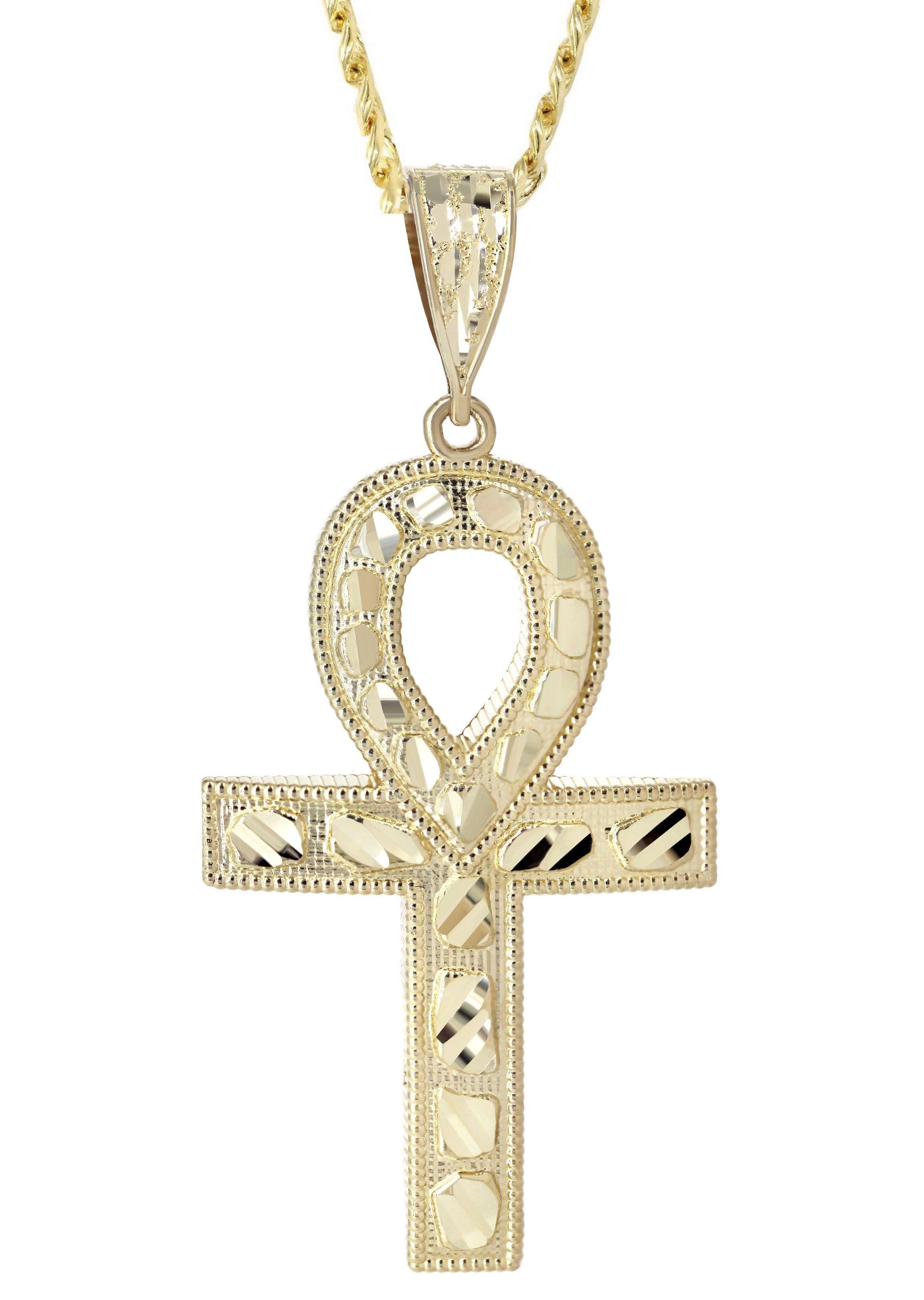 10K Yellow Gold Diamond Cut Ankh Necklace | Appx. 16.3 Grams - Image 2