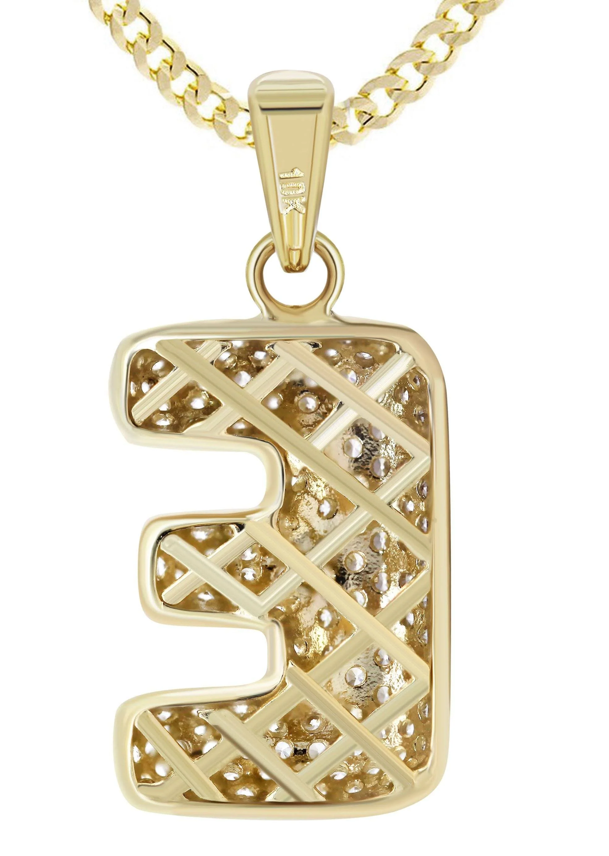 10K Yellow Gold Bubble Letter "E" CZ Necklace | Appx. 4.3 Grams - Image 3