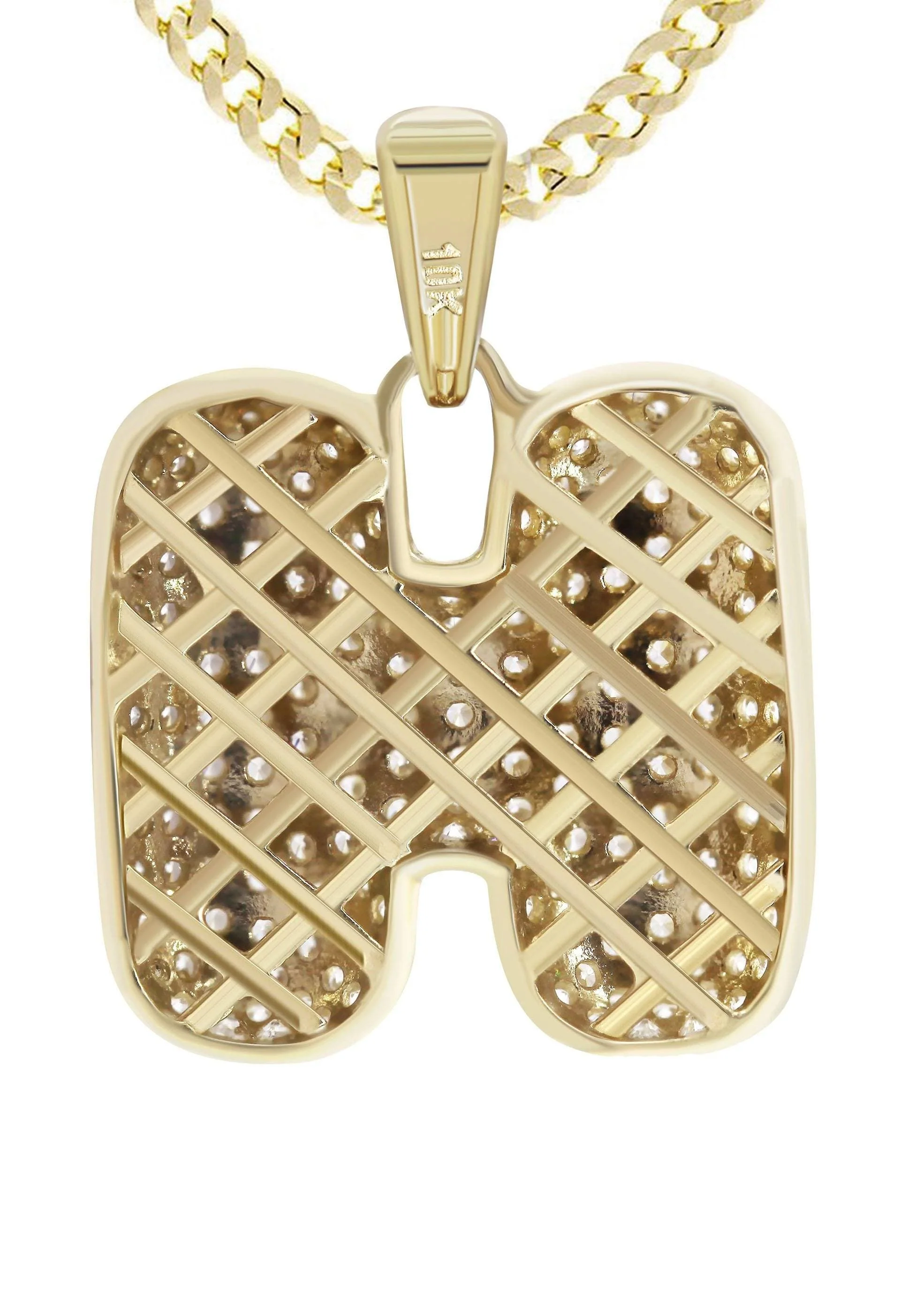 10K Yellow Gold Bubble Letter "H" CZ Necklace | Appx. 14.5 Grams - Image 3