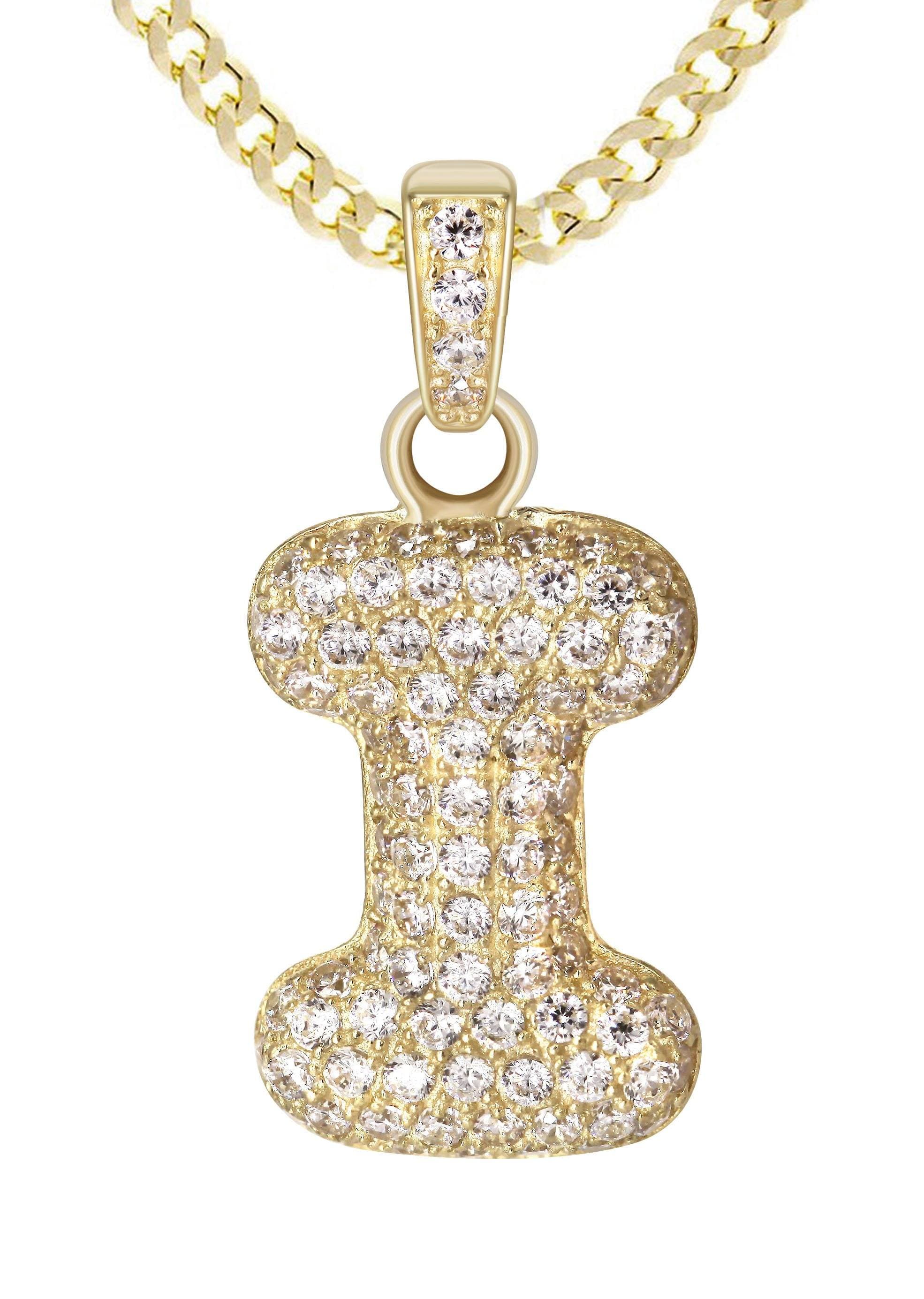 10K Yellow Gold Bubble Letter "I" CZ Necklace | Appx. 4 Grams - Image 2