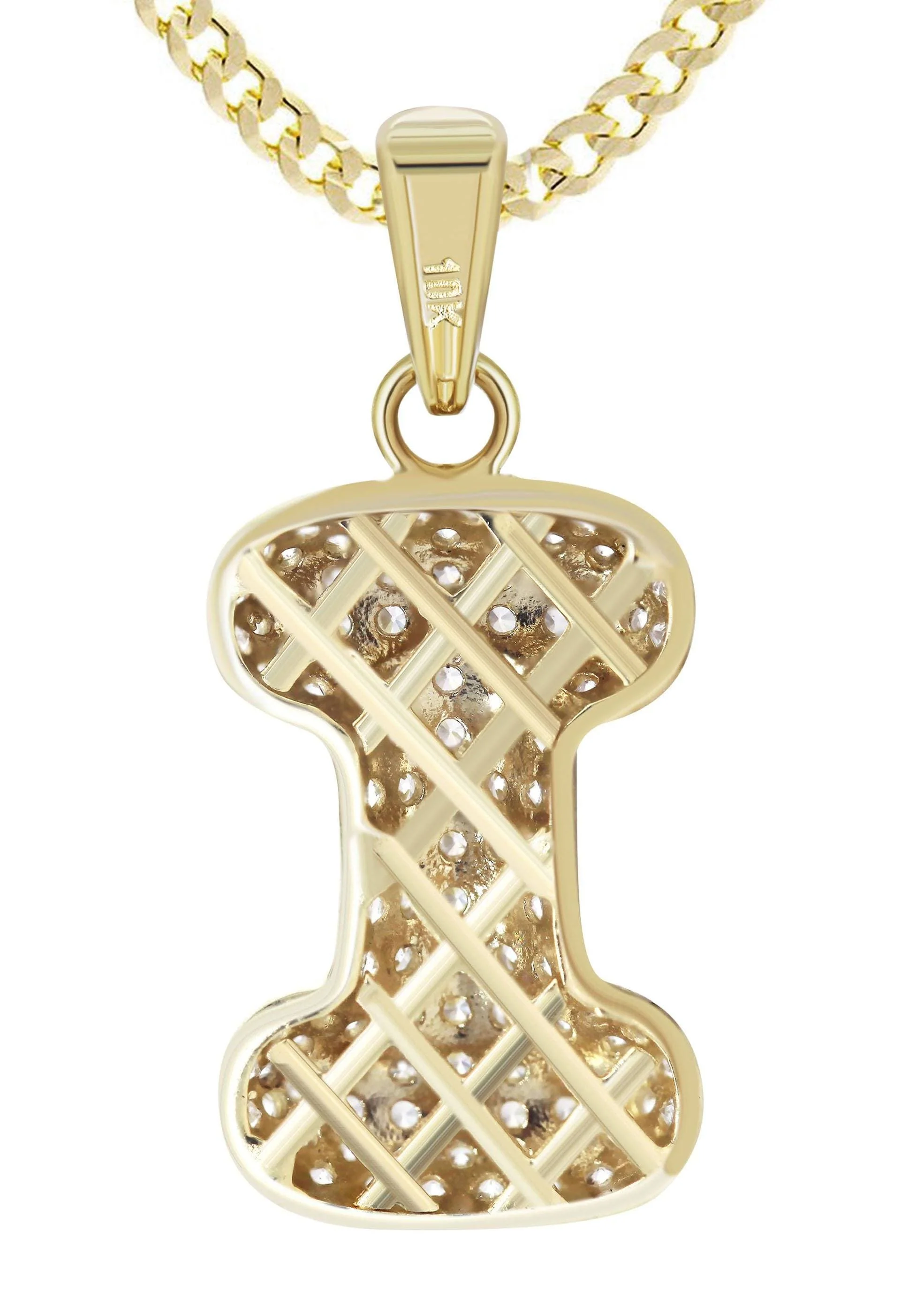10K Yellow Gold Bubble Letter "I" CZ Necklace | Appx. 4 Grams - Image 3