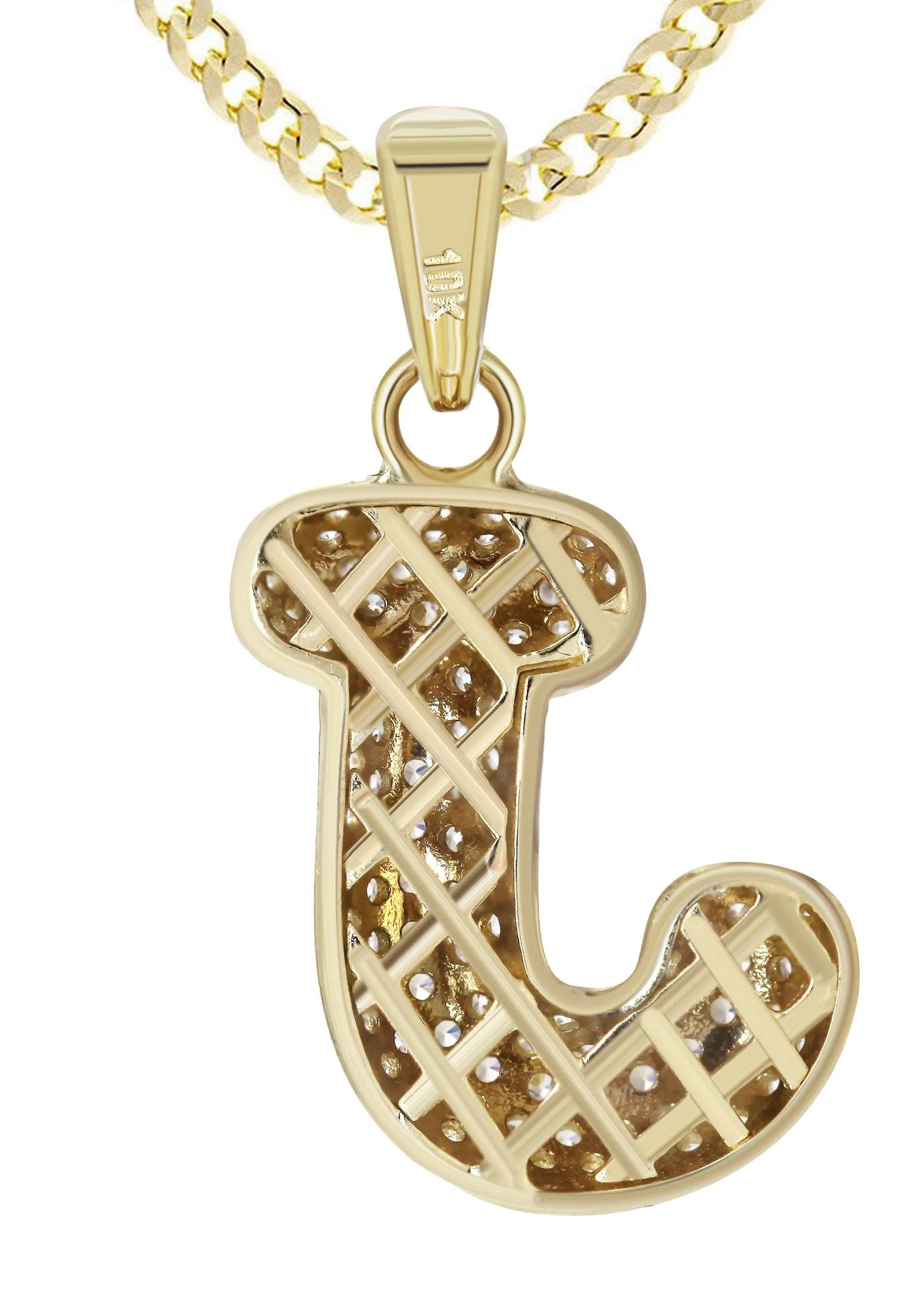 10K Yellow Gold Bubble Letter "J" CZ Necklace | Appx. 12.9 Grams - Image 3