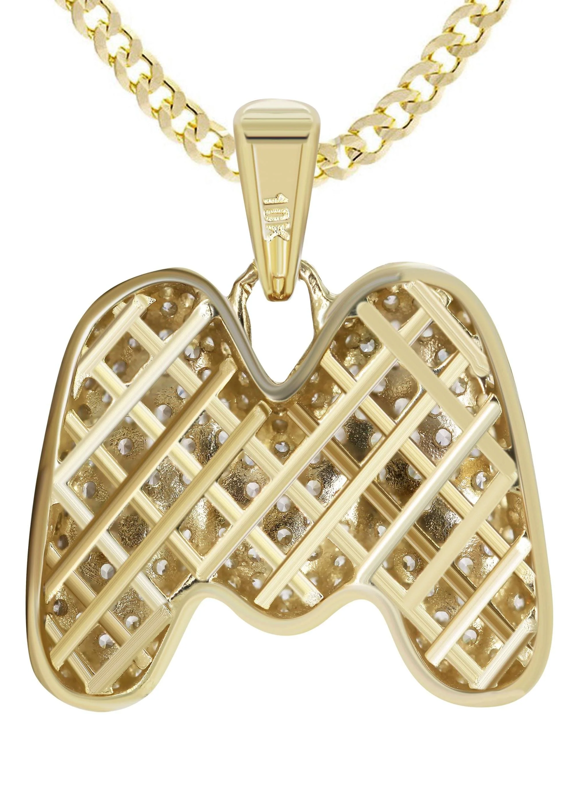 10K Yellow Gold Bubble Letter "M" CZ Necklace | Appx. 14.9 Grams - Image 3