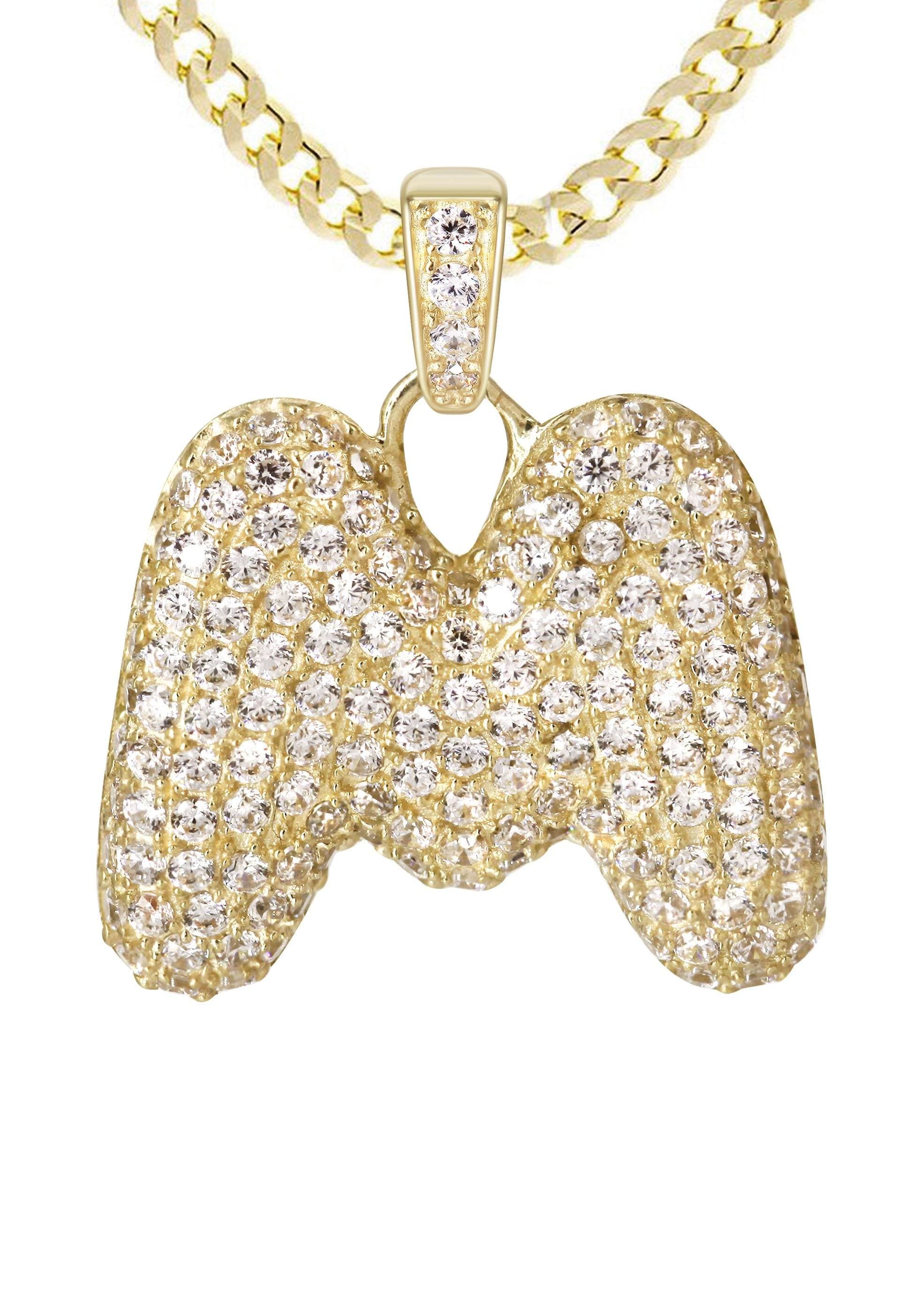 10K Yellow Gold Bubble Letter "M" CZ Necklace | Appx. 5.1 Grams - Image 2