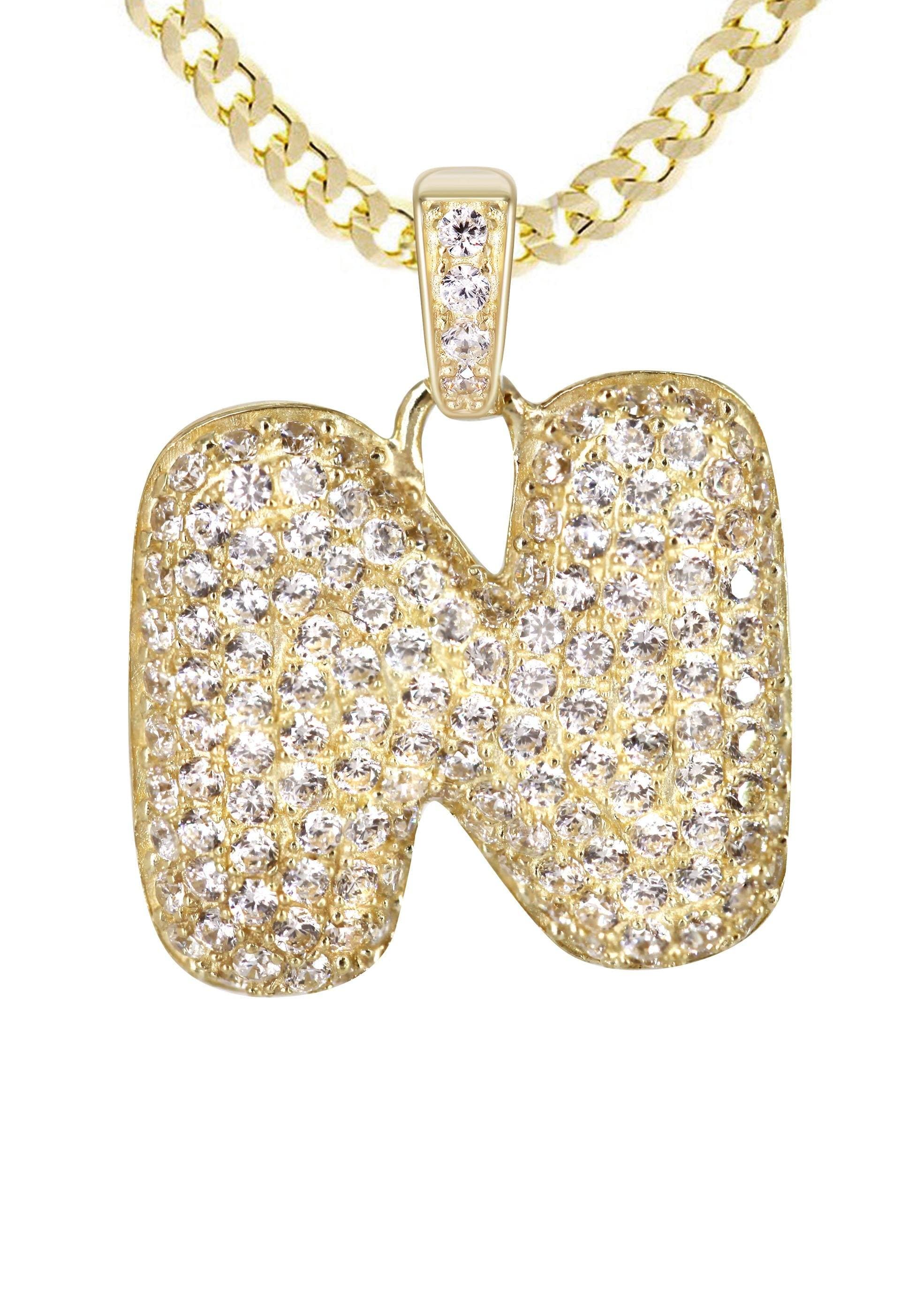 10K Yellow Gold Bubble Letter "N" CZ Necklace | Appx. 5 Grams - Image 2