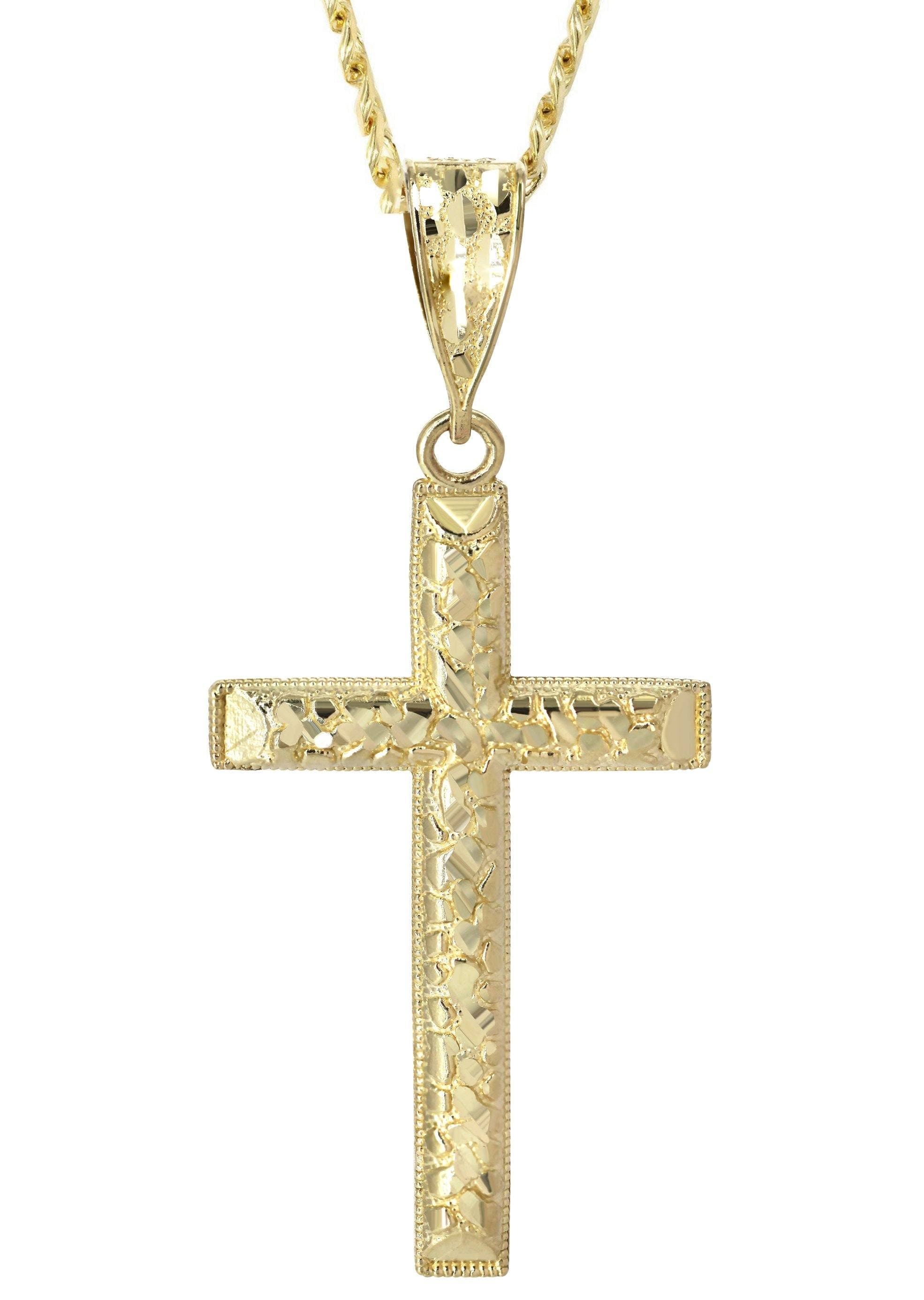10K Yellow Gold  Nugget Cross Necklace | Appx. 13.7 Grams - Image 2