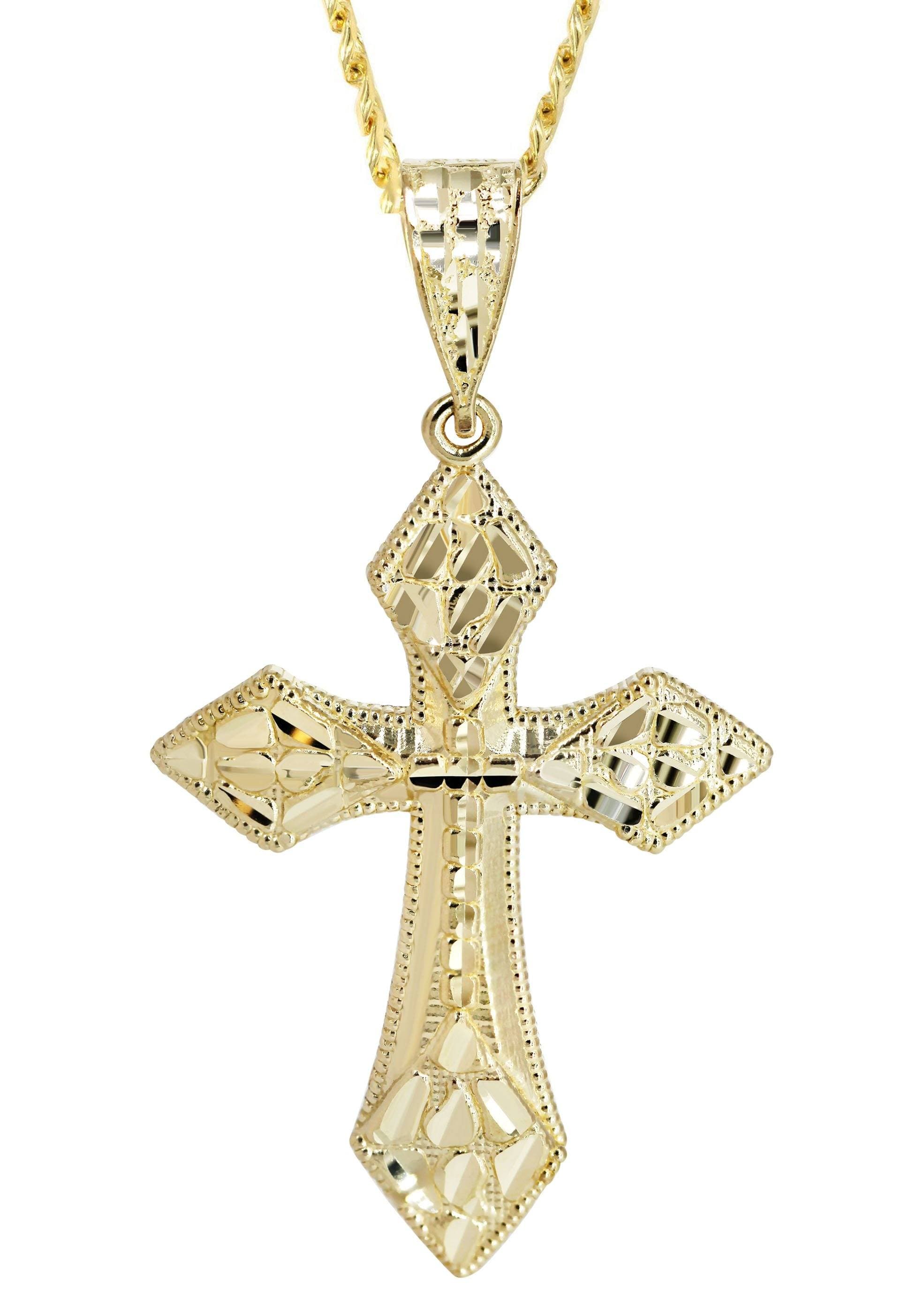 10K Yellow Gold  Nugget Cross Necklace | Appx. 15.2 Grams - Image 2