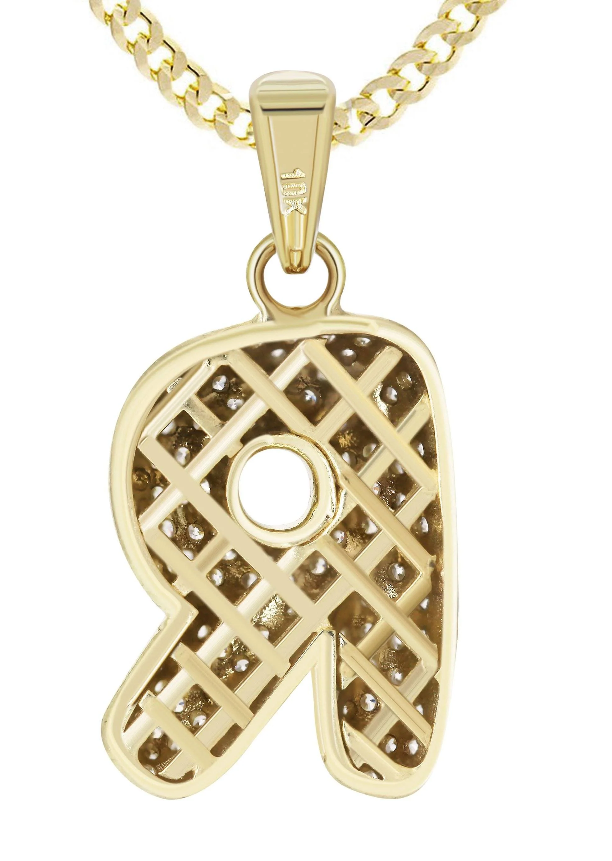 10K Yellow Gold Bubble Letter "R" CZ Necklace | Appx. 4.5 Grams - Image 3