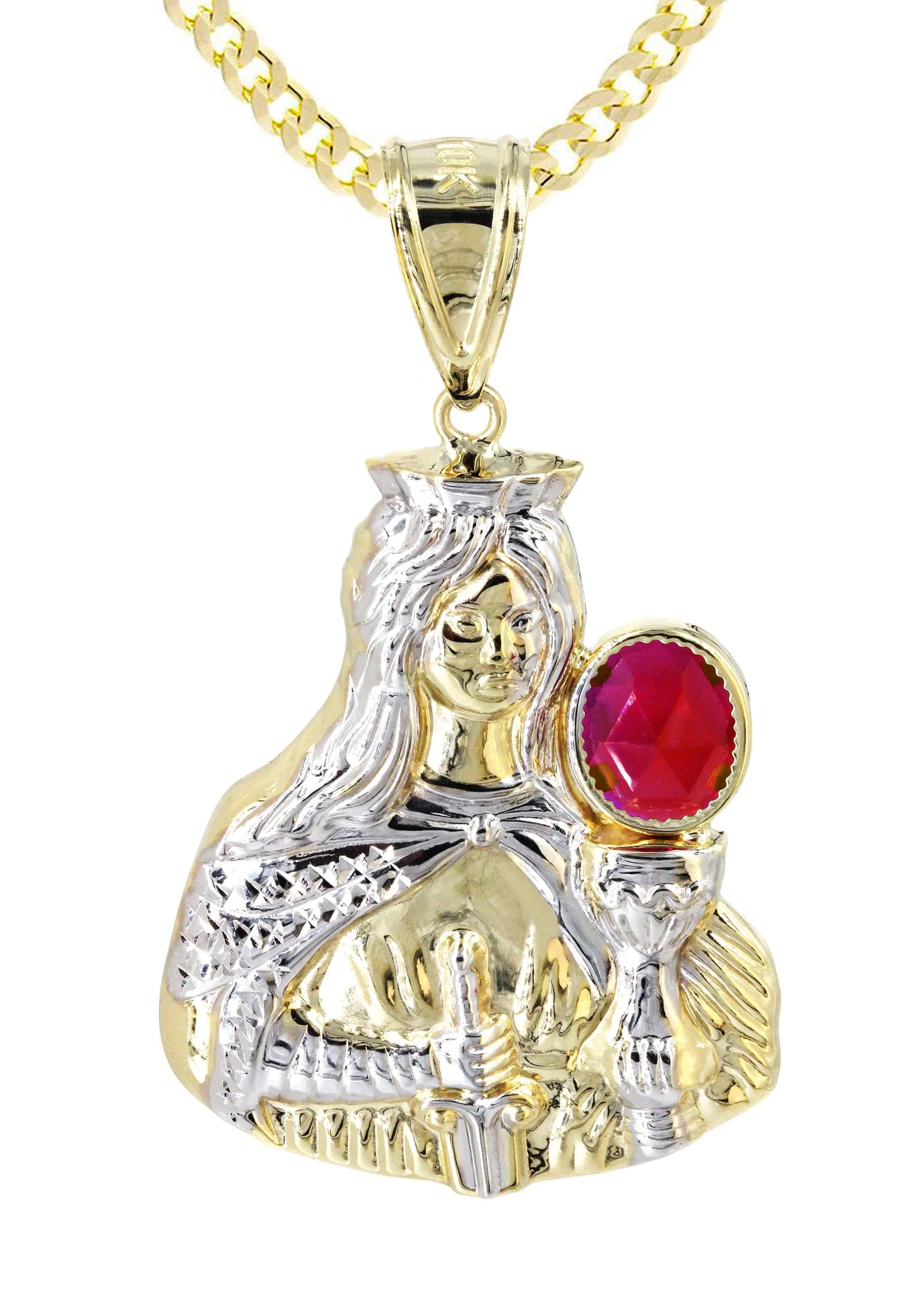 10K Yellow Gold Saint Barbara Necklace with Ruby Stone | Appx. 16.6 Grams - Image 2