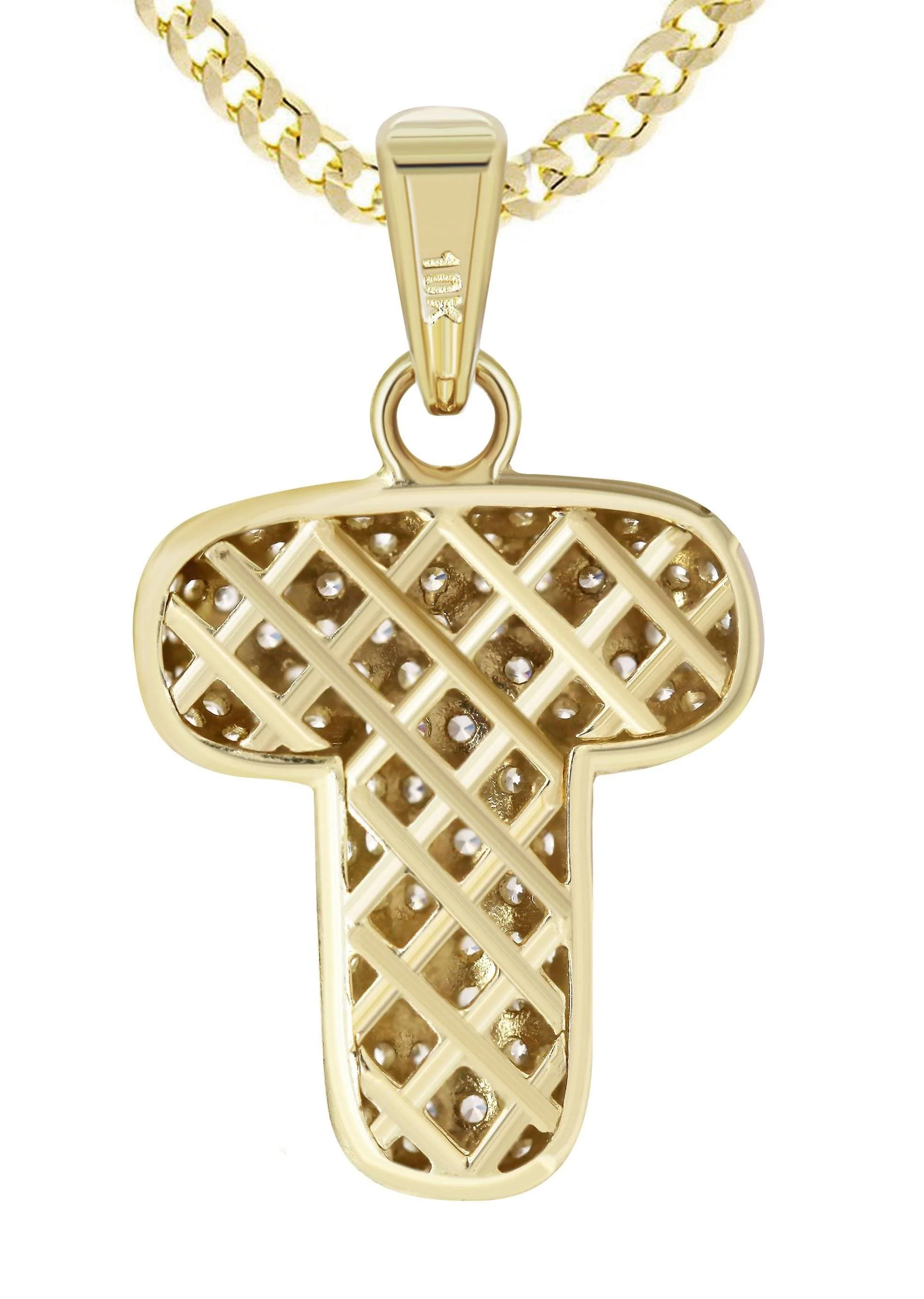 10K Yellow Gold Bubble Letter "T" CZ Necklace | Appx. 4 Grams - Image 3