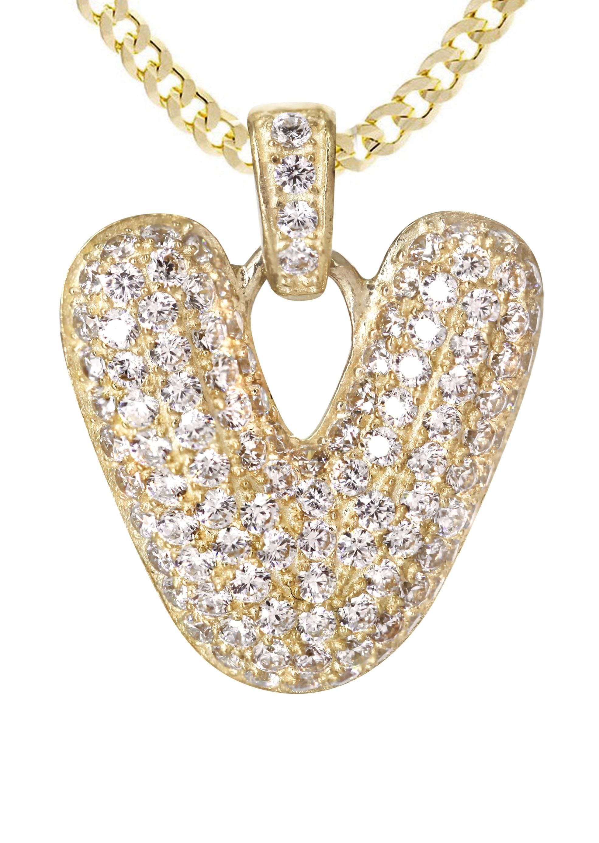 10K Yellow Gold Bubble Letter "V" CZ Necklace | Appx. 4.5 Grams - Image 2