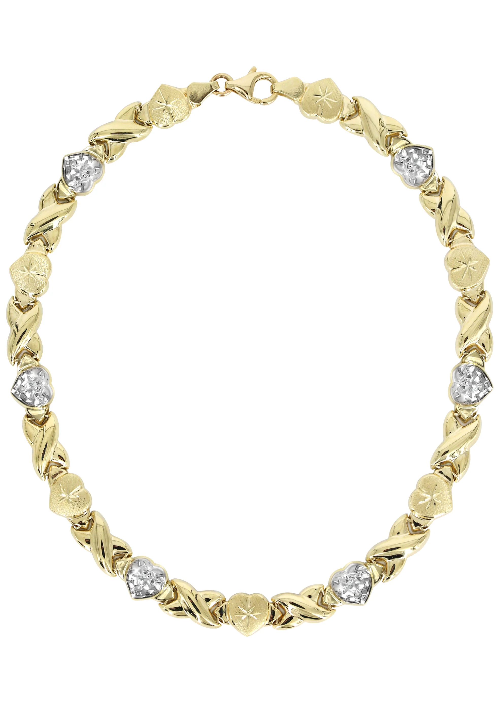 YELLOW GOLD "XO HEART" HOLLOW DIAMOND CUT TWO TONE NECKLACE & BRACELET SET FOR WOMEN  | APPX 17.3 GRAMS - Image 2