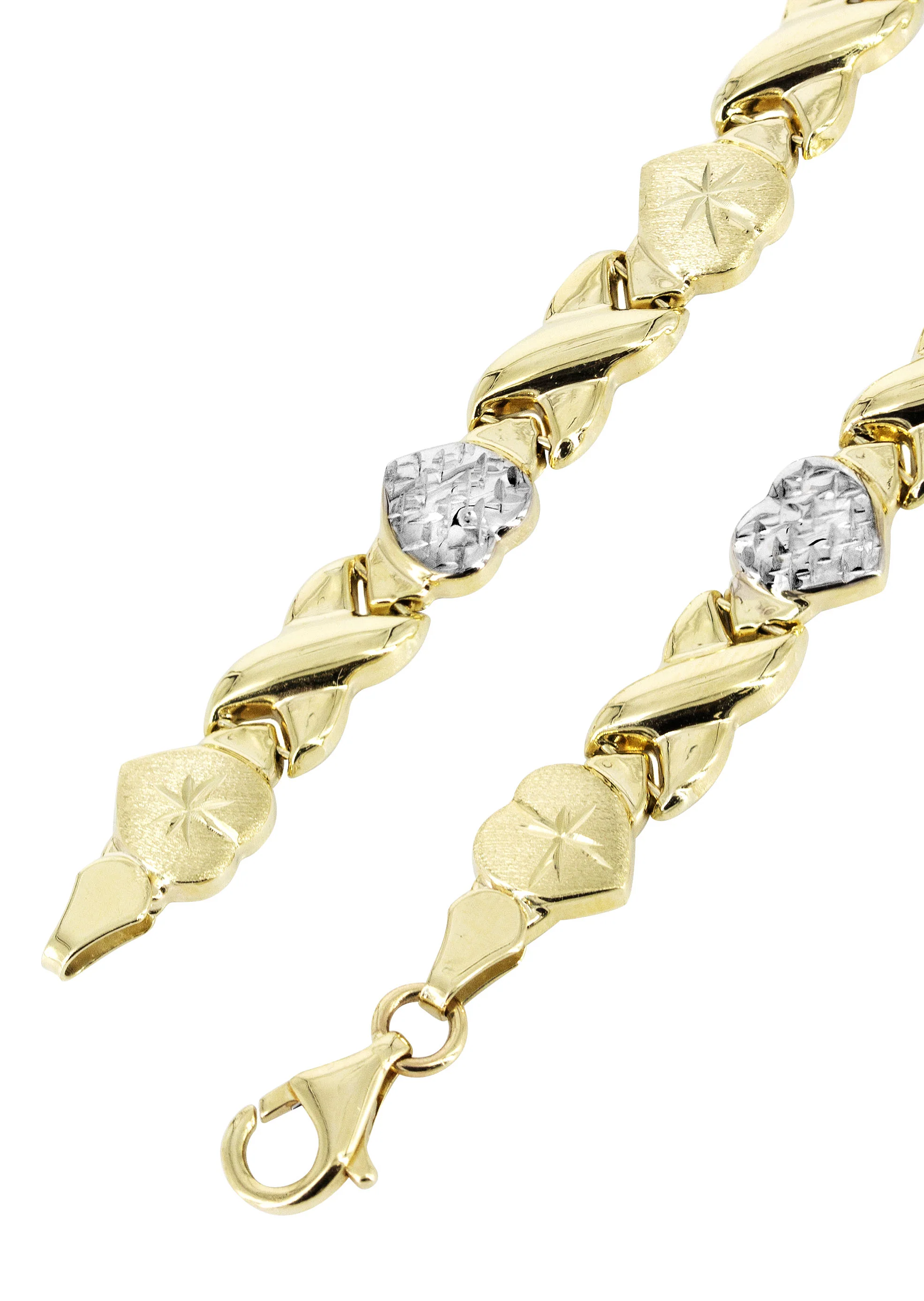 YELLOW GOLD "XO HEART" HOLLOW DIAMOND CUT TWO TONE NECKLACE & BRACELET SET FOR WOMEN  | APPX 17.3 GRAMS - Image 3