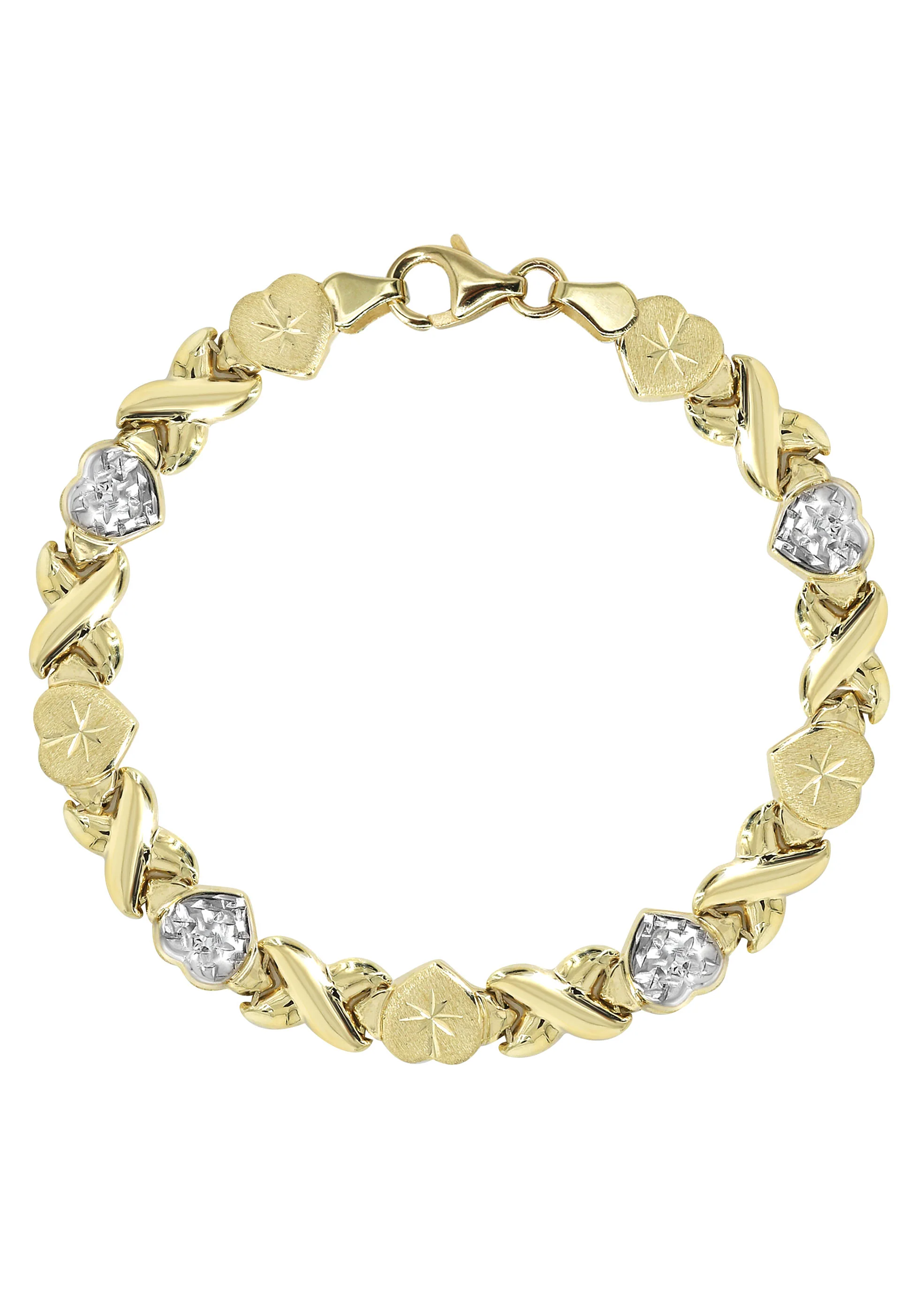 YELLOW GOLD "XO HEART" HOLLOW DIAMOND CUT TWO TONE NECKLACE & BRACELET SET FOR WOMEN  | APPX 17.3 GRAMS - Image 4