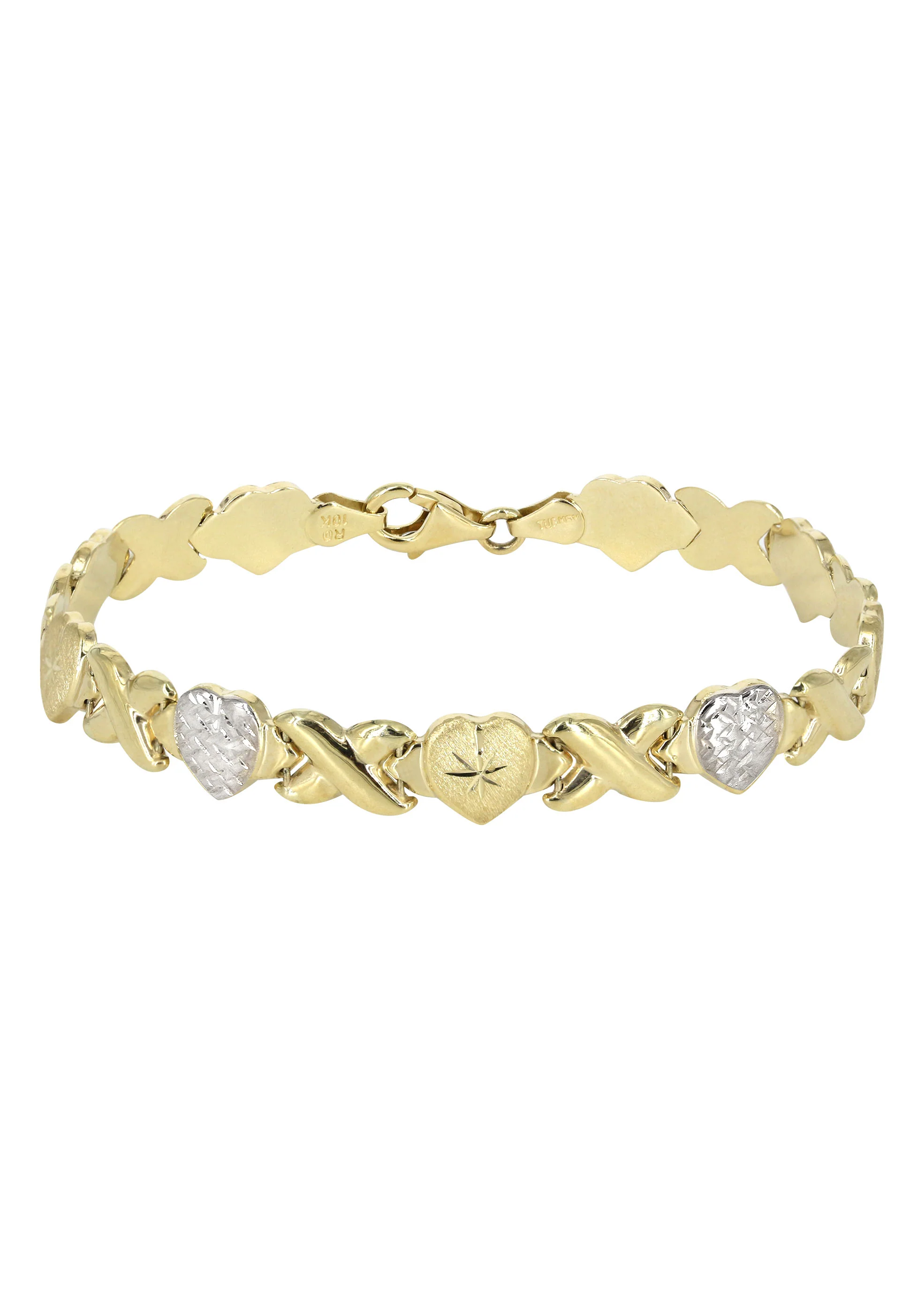 YELLOW GOLD "XO HEART" HOLLOW DIAMOND CUT TWO TONE NECKLACE & BRACELET SET FOR WOMEN  | APPX 17.3 GRAMS - Image 5
