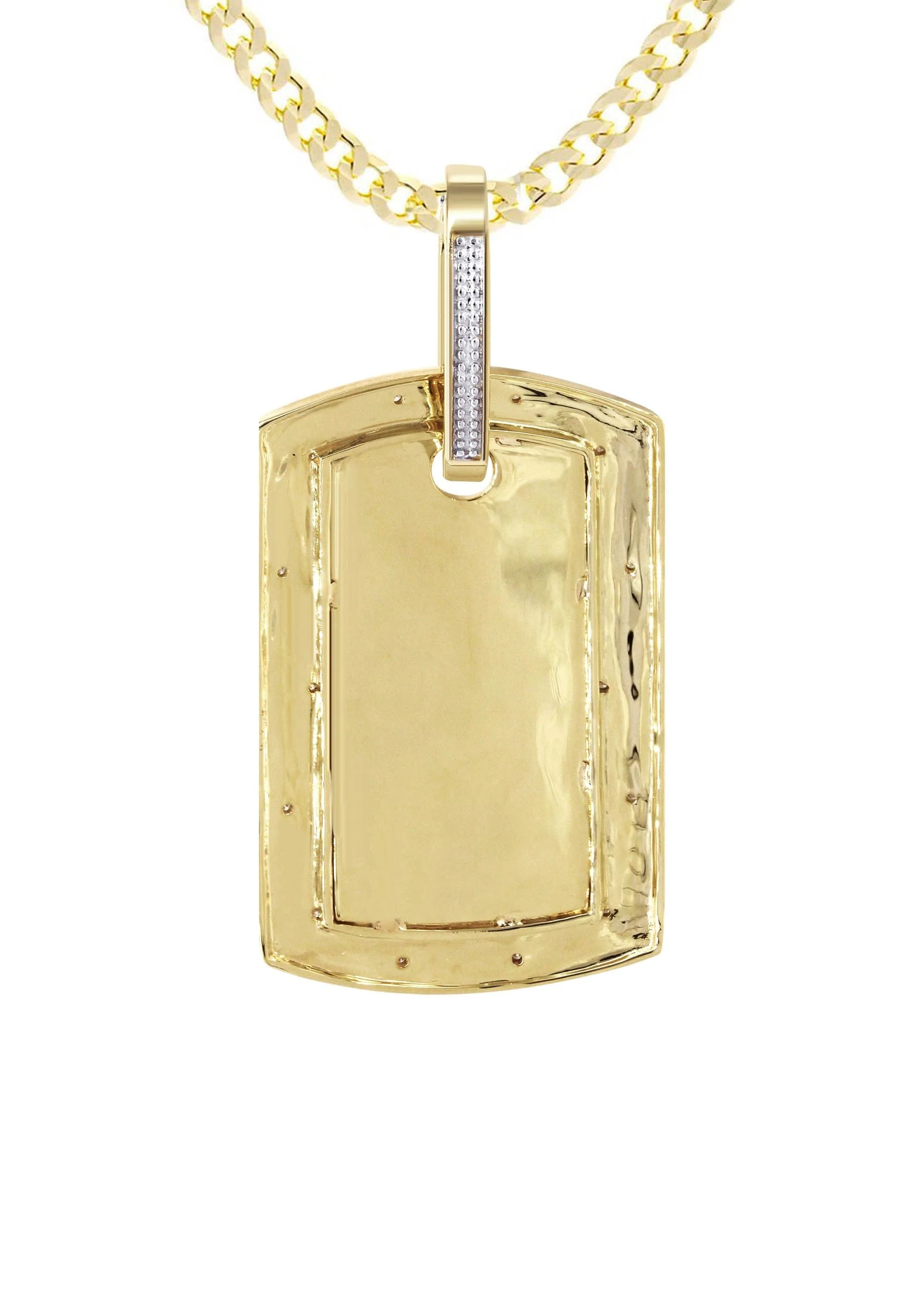 10K Yellow Gold Diamond Dog Tag Picture Pendant Necklace | Appx. 24 Grams - Image 3