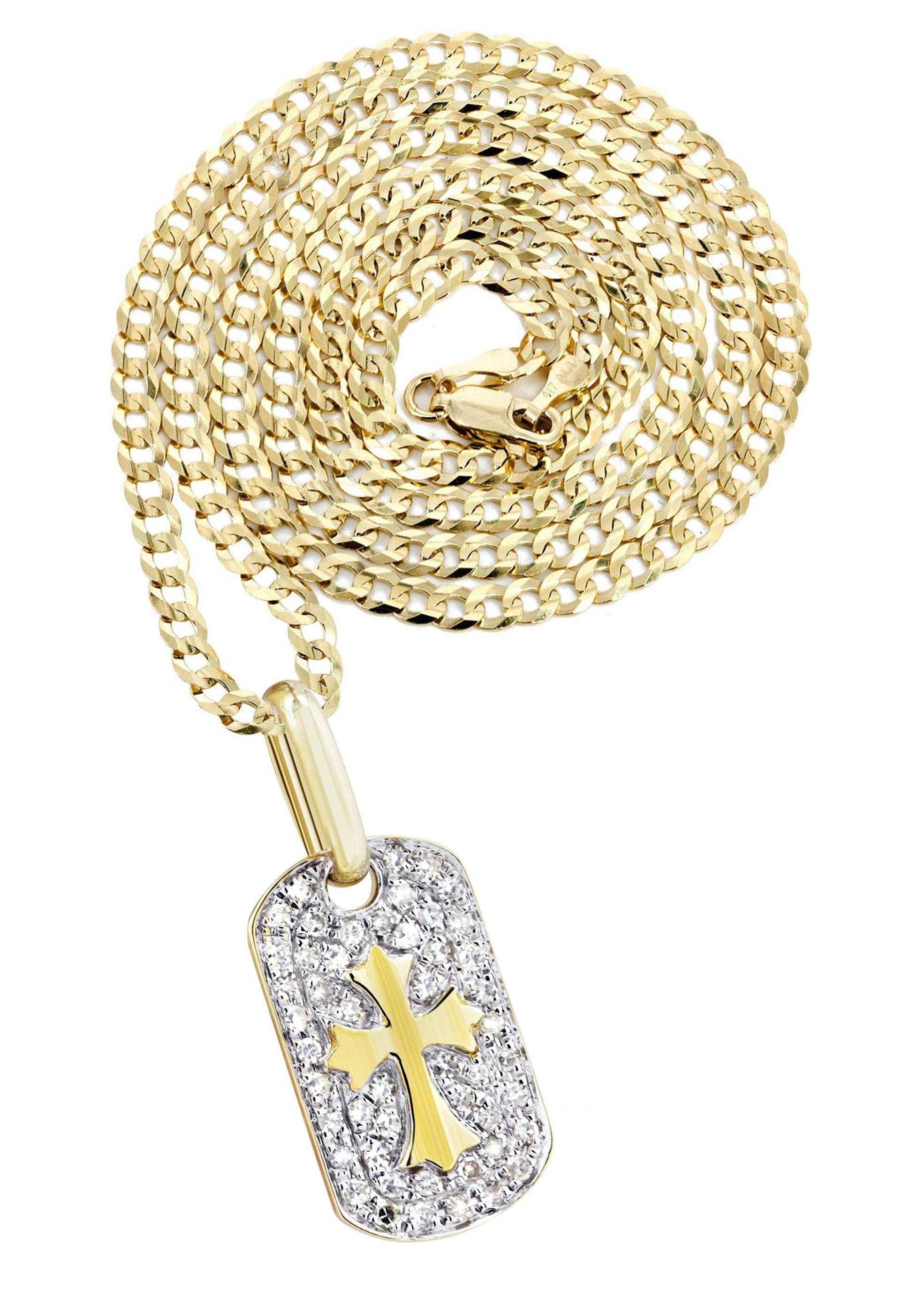 10K Yellow Gold Dog Tag Diamond Necklace | 0.47 Carats