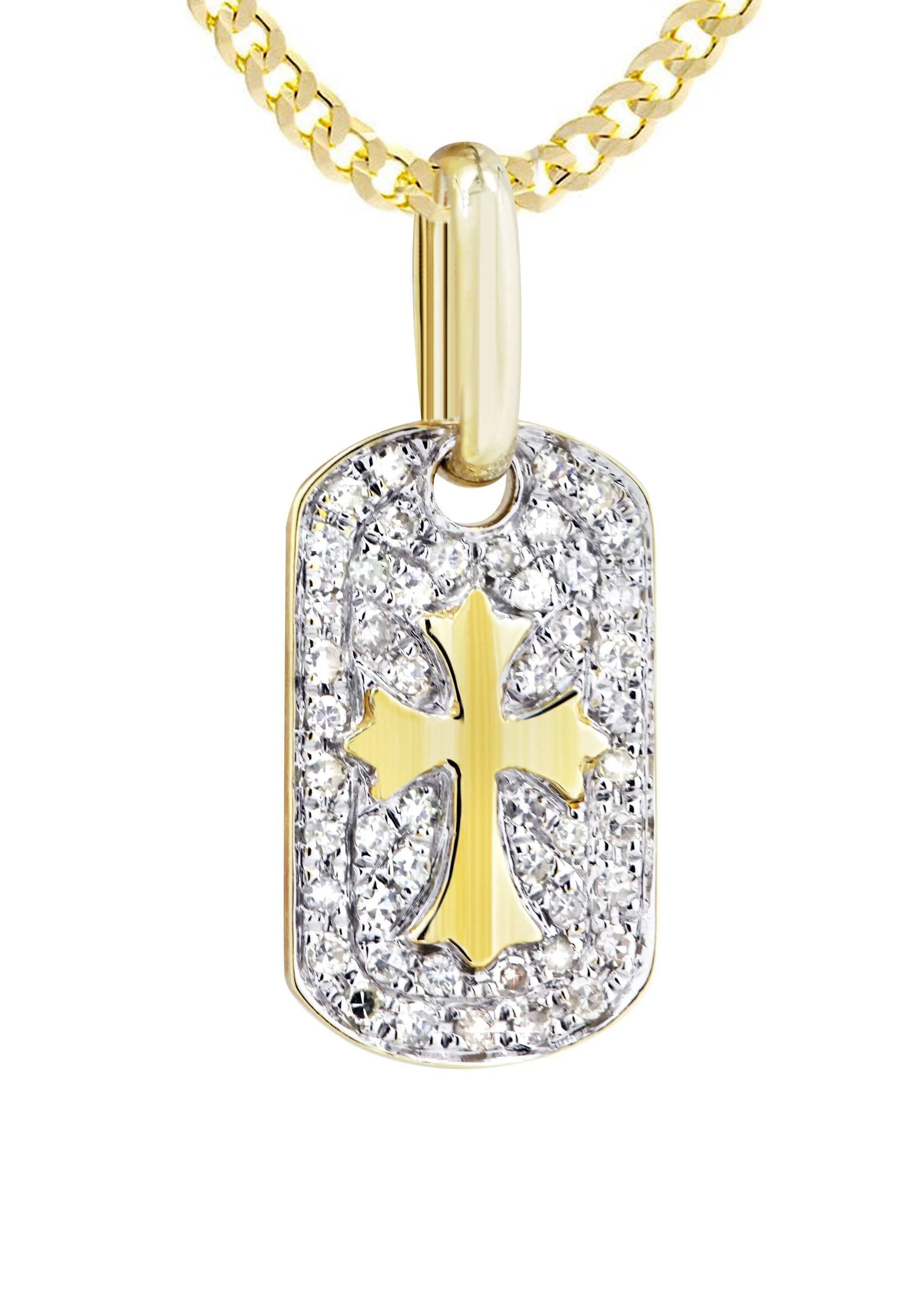 10K Yellow Gold Dog Tag Diamond Necklace | 0.47 Carats - Image 2