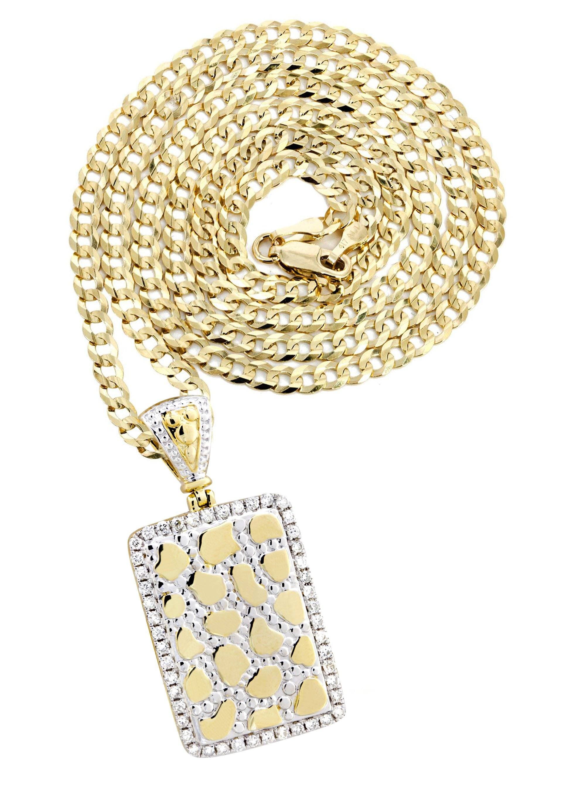 10K Yellow Gold Nugget Dog Tag Diamond Necklace | 0.84 Carats