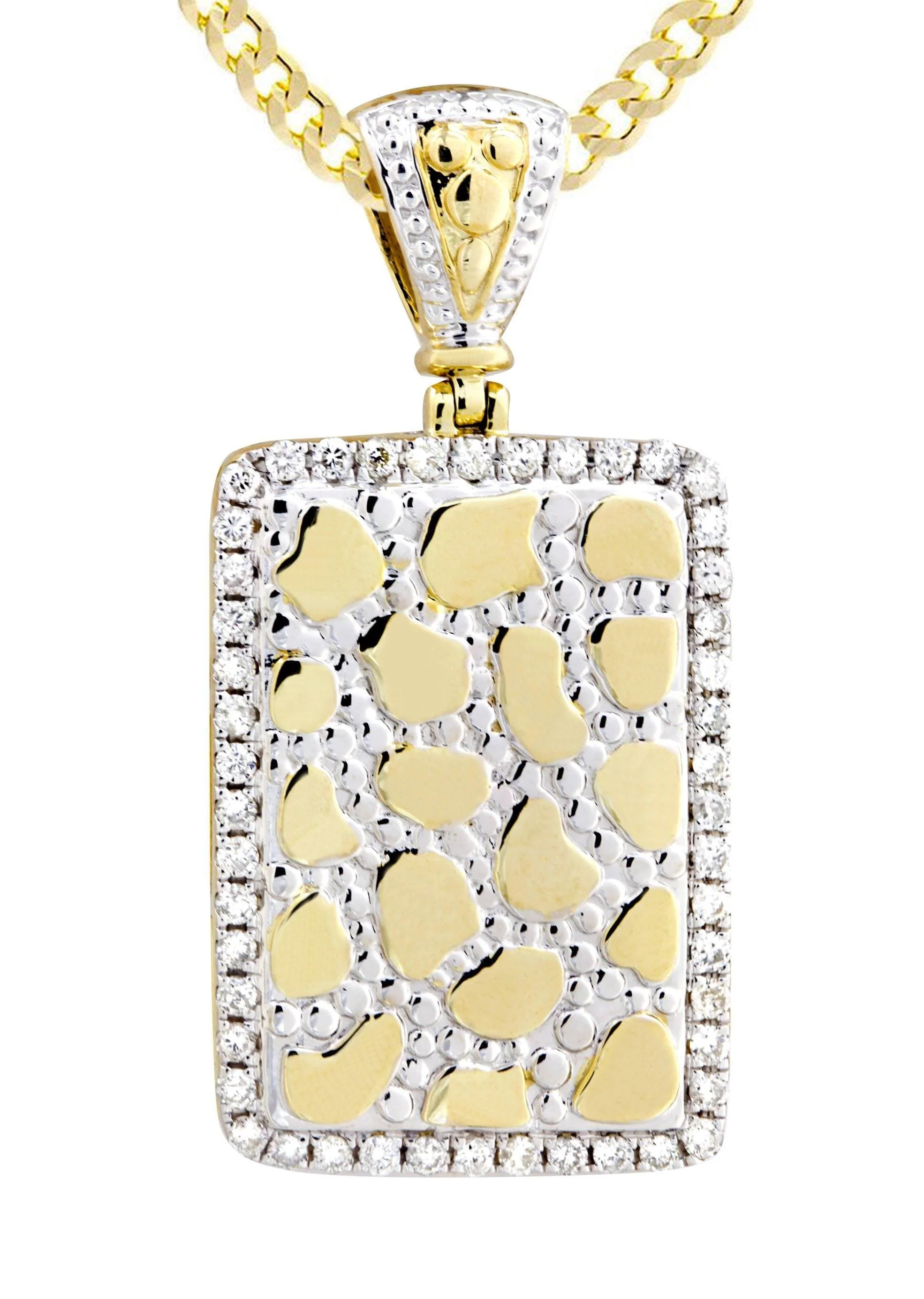 10K Yellow Gold Nugget Dog Tag Diamond Necklace | 0.84 Carats - Image 2