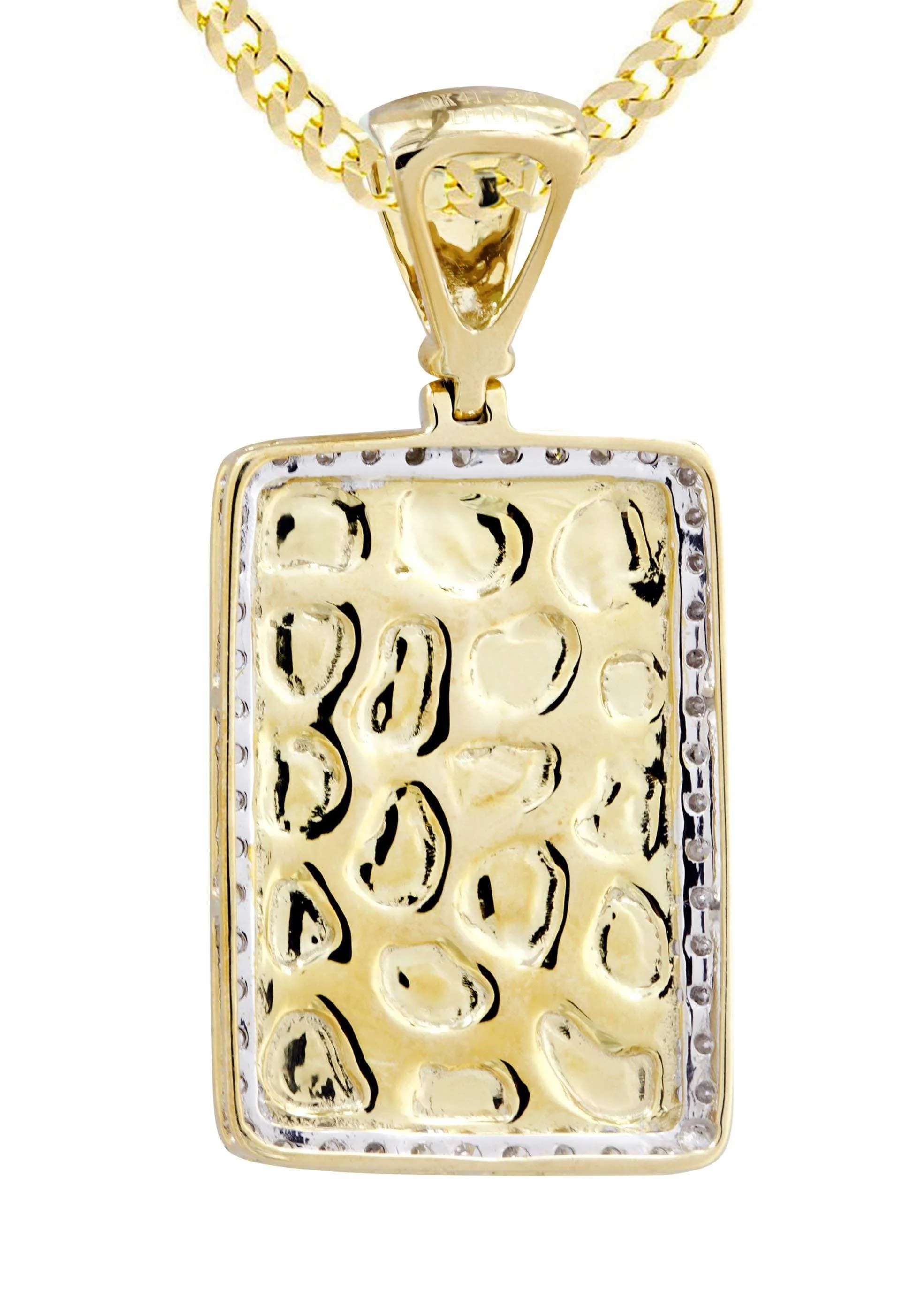 10K Yellow Gold Nugget Dog Tag Diamond Necklace | 0.84 Carats - Image 3