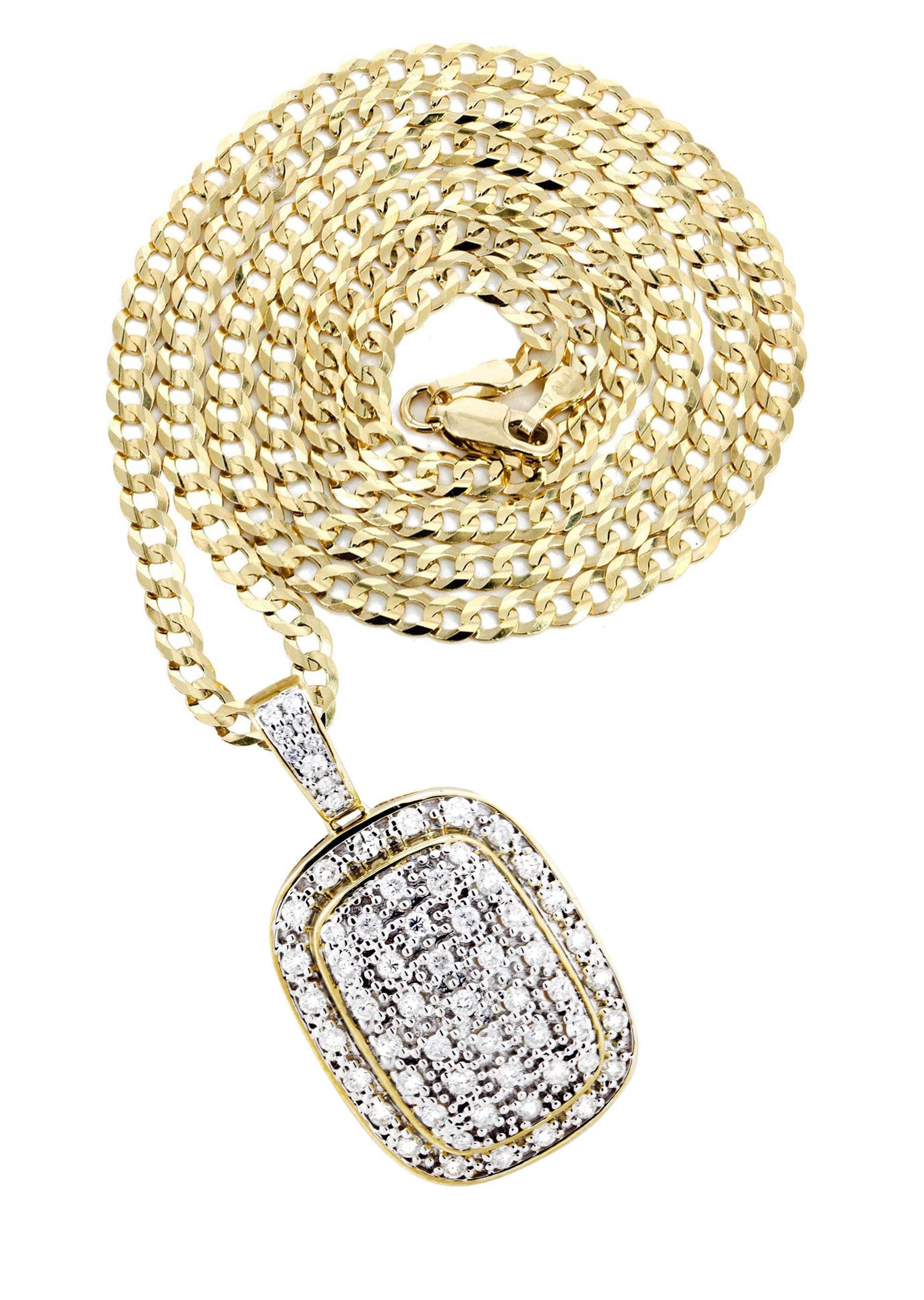 10K Yellow Gold Dog Tag Diamond Necklace | 1.94 Carats