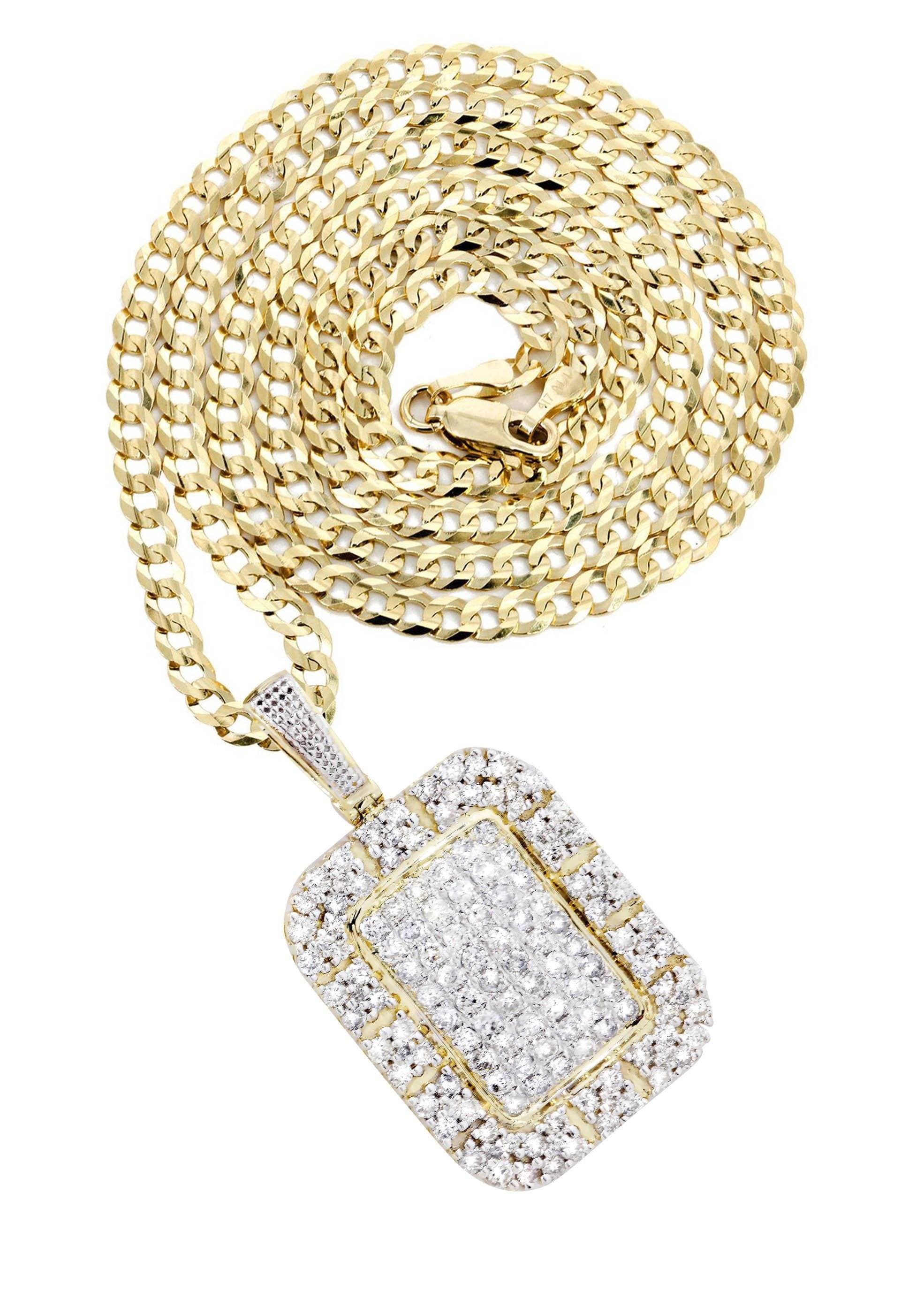 10K Yellow Gold Dog Tag Diamond Necklace | 2.73 Carats