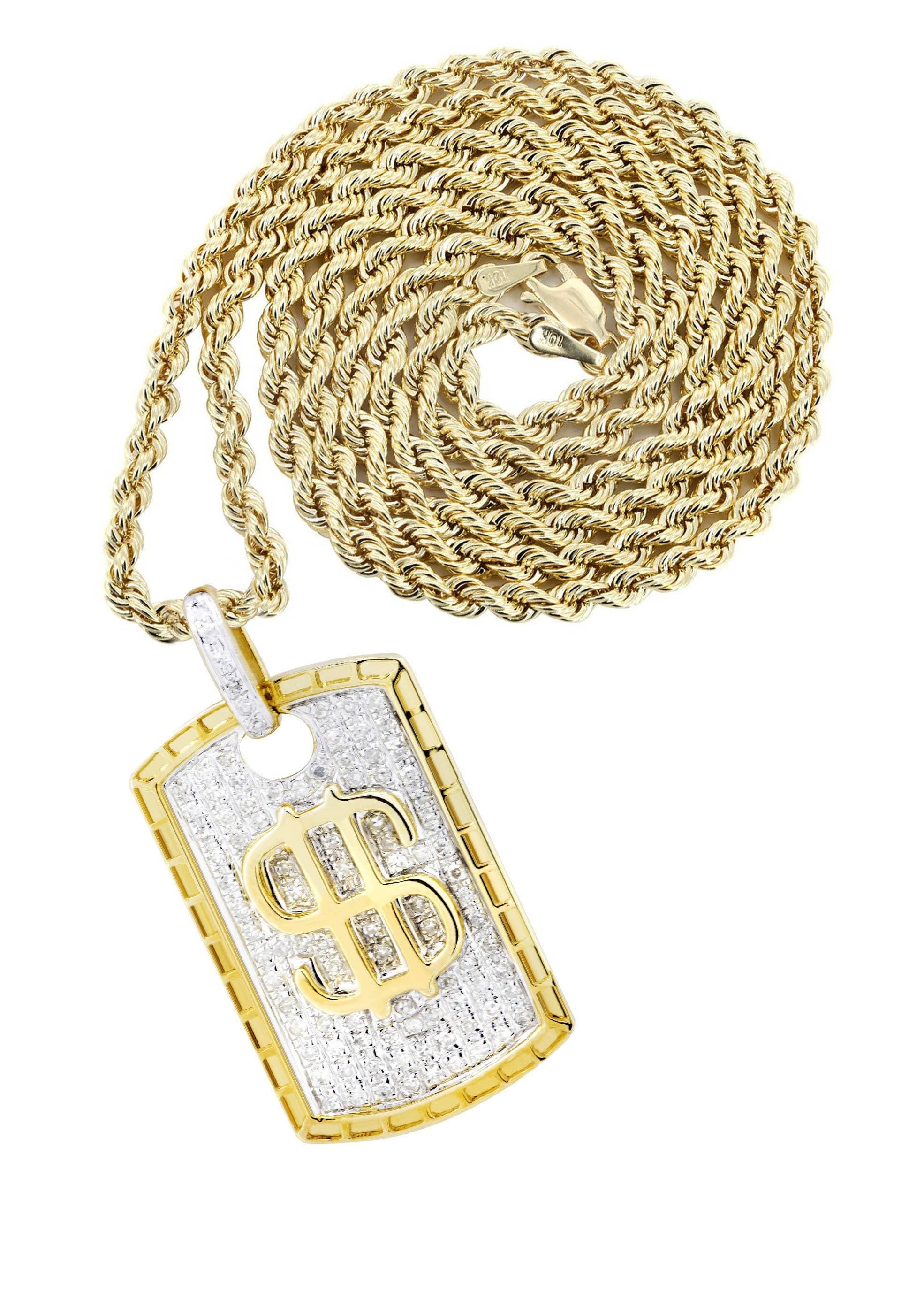 10K Yellow Gold Dog Tag Diamond Necklace | 0.52 Carats