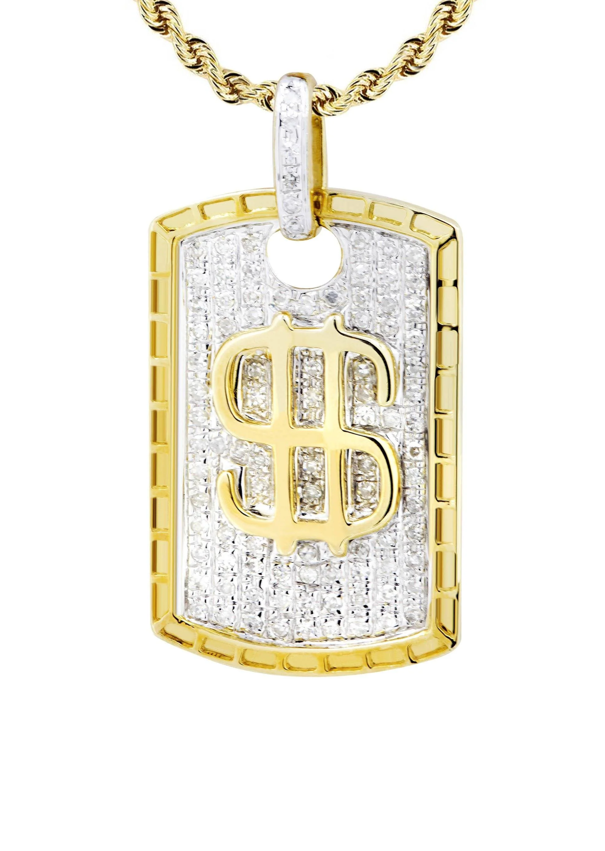 10K Yellow Gold Dog Tag Diamond Necklace | 0.52 Carats - Image 2