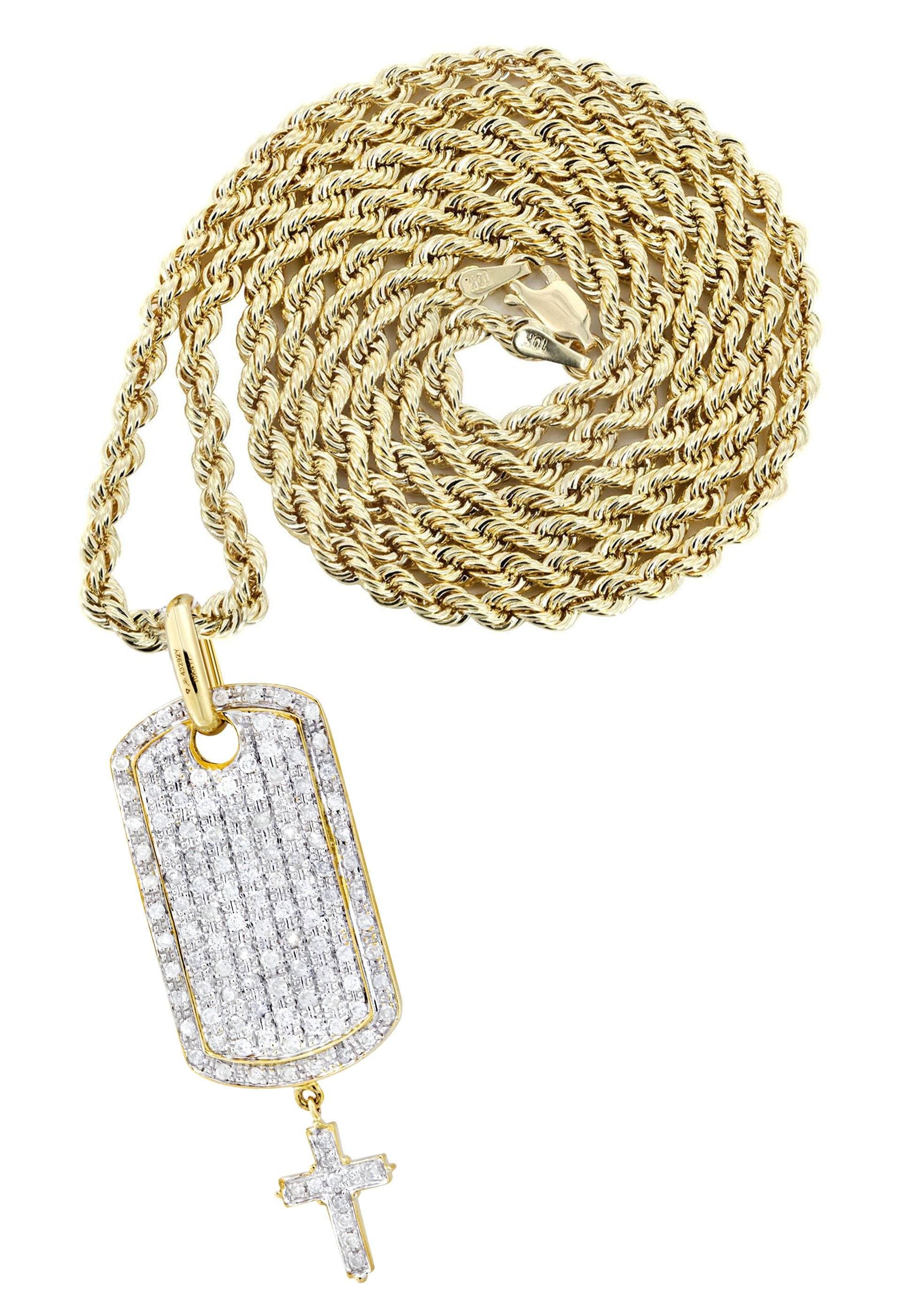 10K Yellow Gold Dog Tag Diamond Necklace | 1.06 Carats